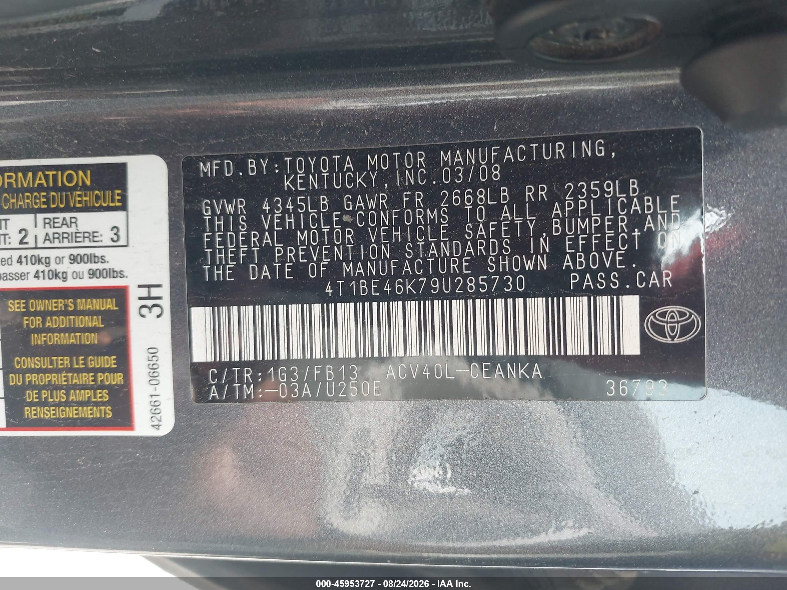 2009 Toyota Camry Le Gray vin: 4T1BE46K79U285730
