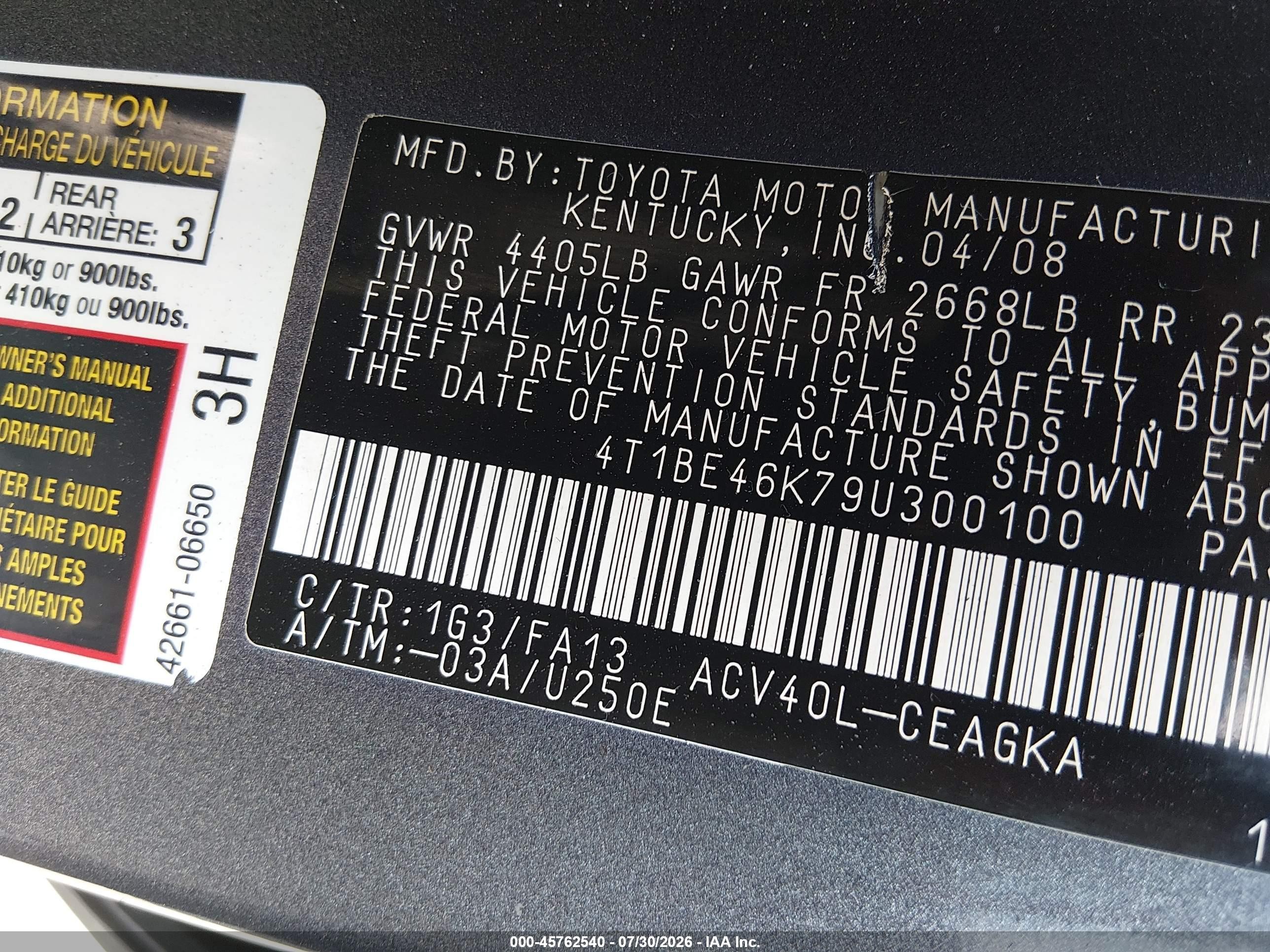 2009 Toyota Camry Xle Gray vin: 4T1BE46K79U300100