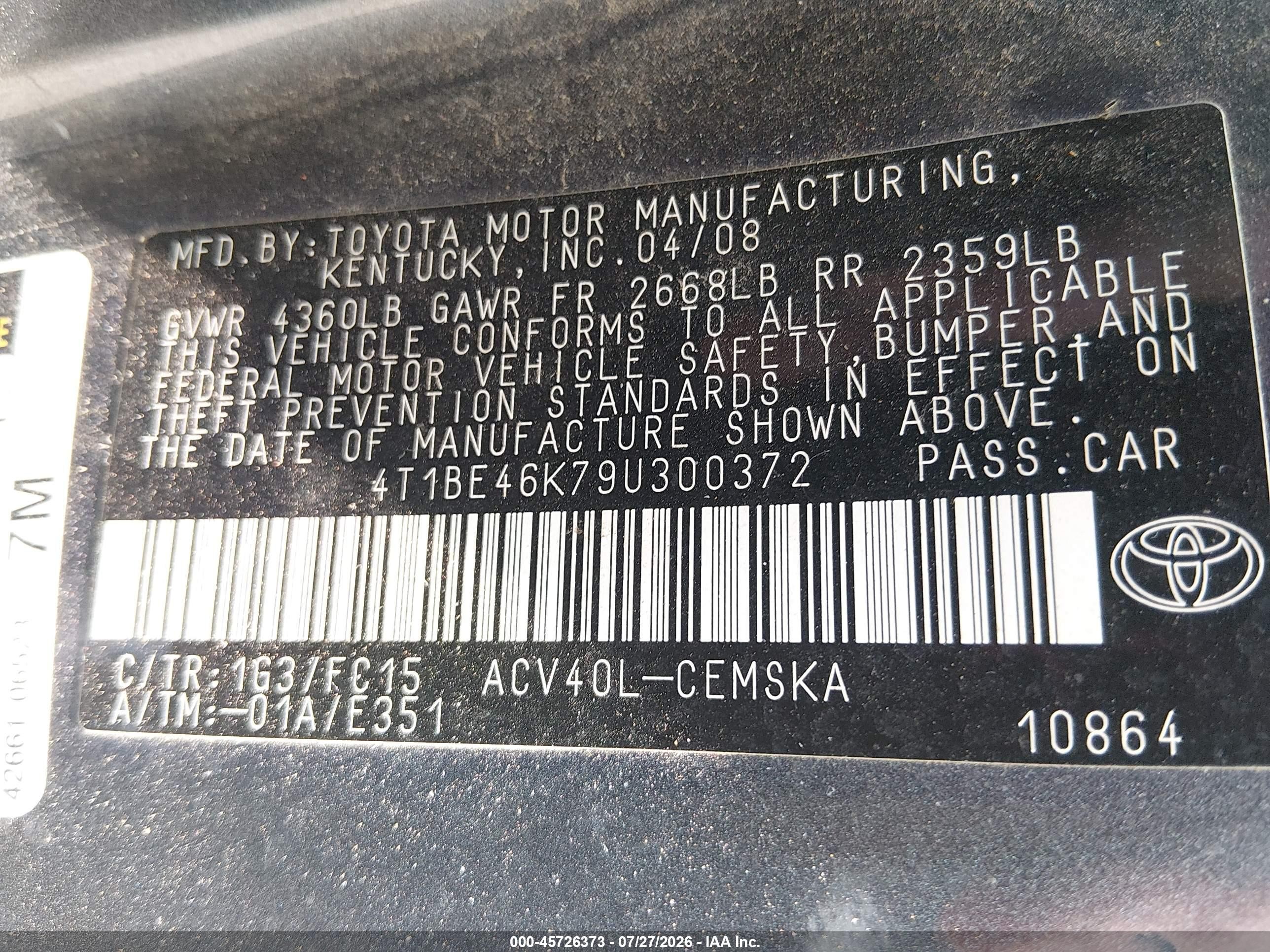 2009 Toyota Camry Se Серебряный vin: 4T1BE46K79U300372