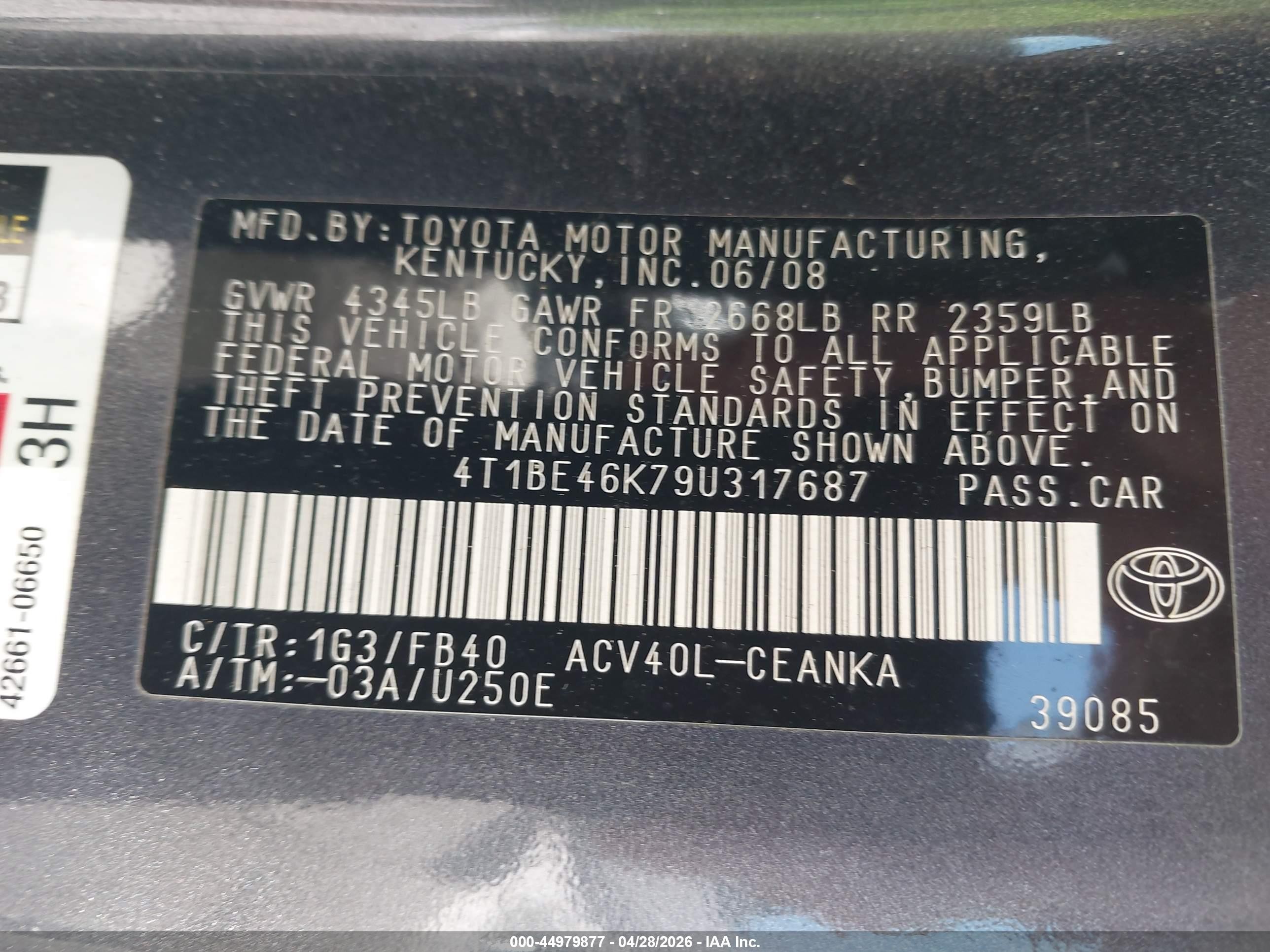 2009 Toyota Camry Le Gray vin: 4T1BE46K79U317687