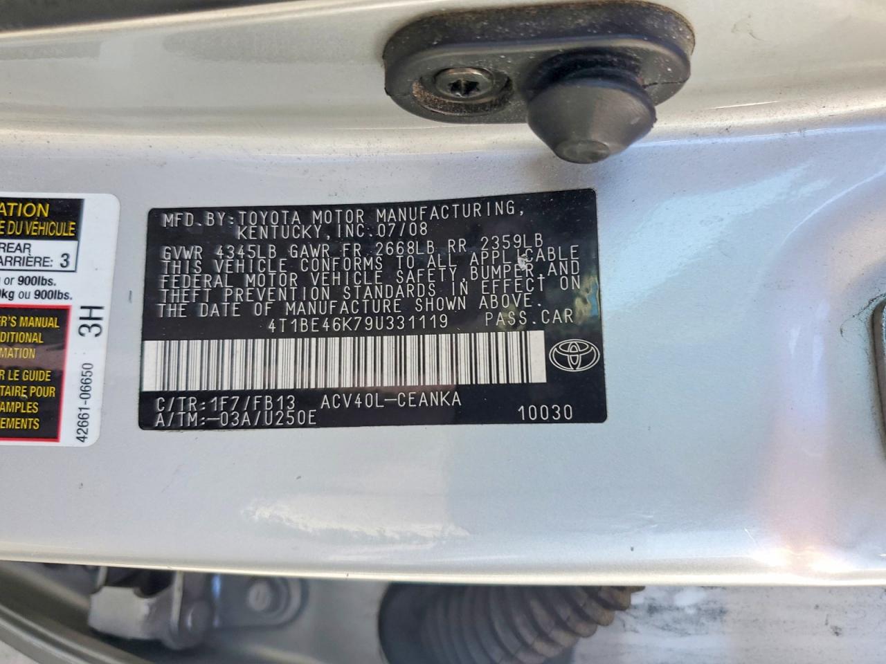 2009 Toyota Camry Base Silver vin: 4T1BE46K79U331119