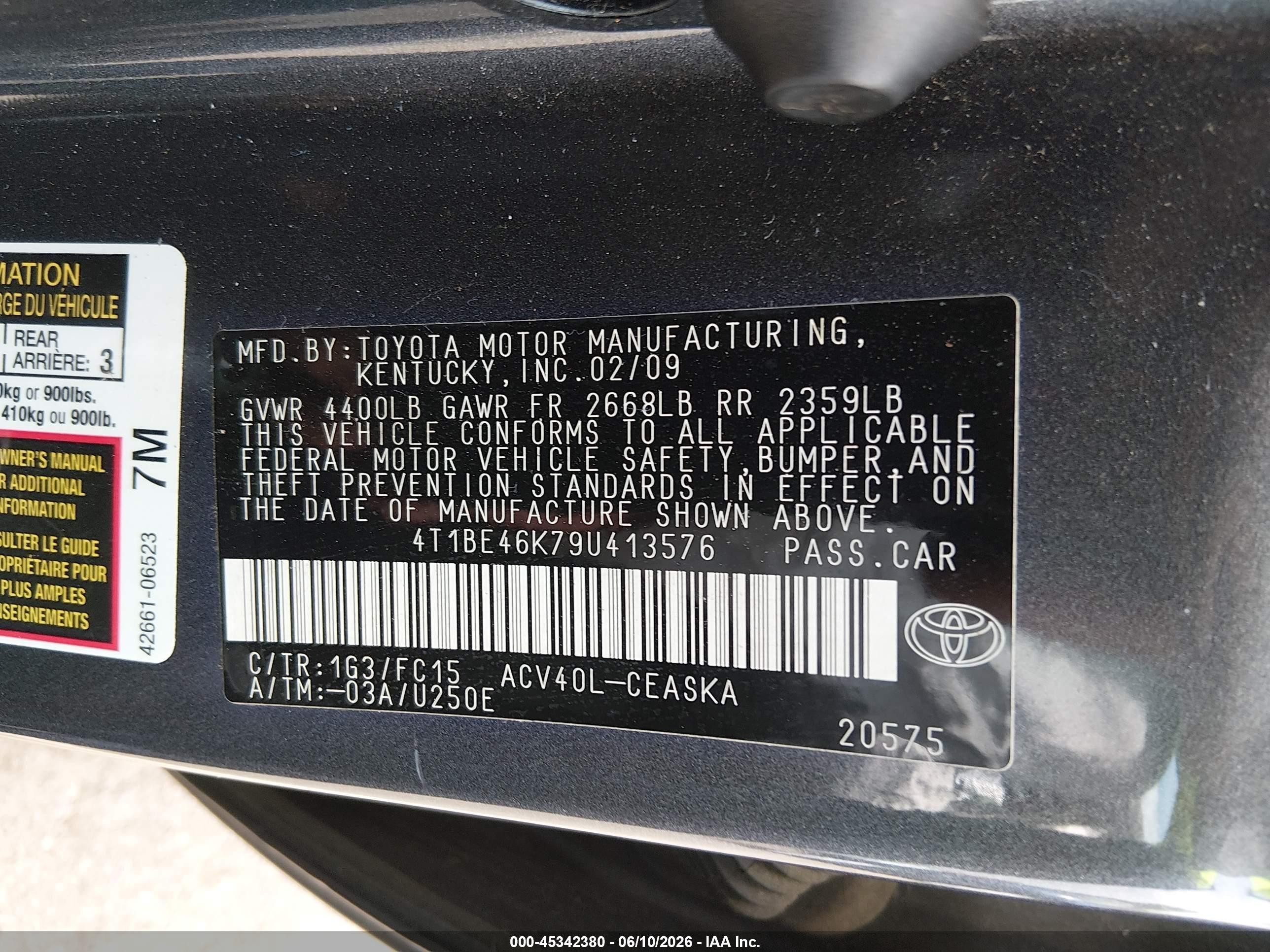 2009 Toyota Camry Se Gray vin: 4T1BE46K79U413576