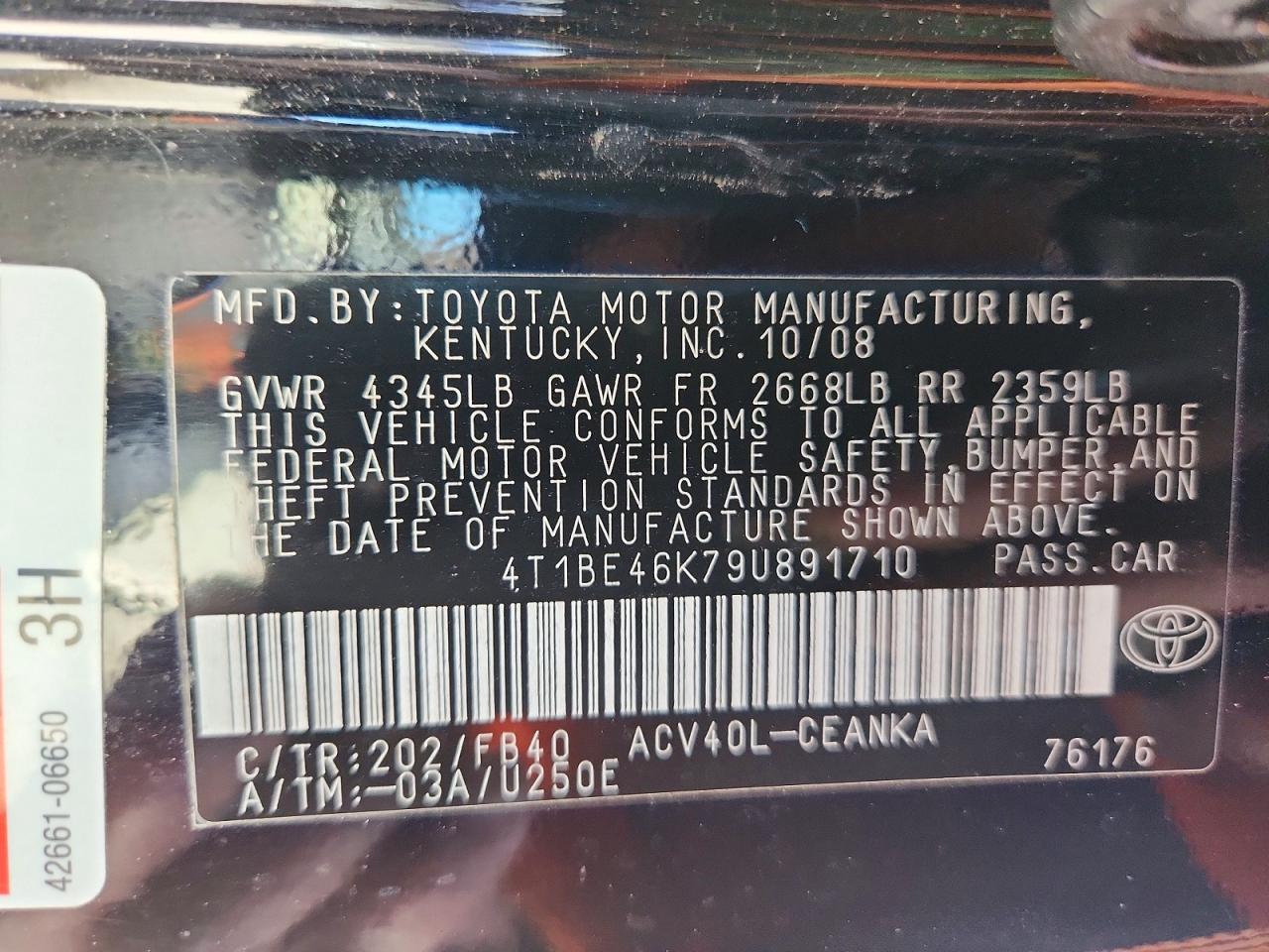 2009 Toyota Camry Le Black vin: 4T1BE46K79U891710