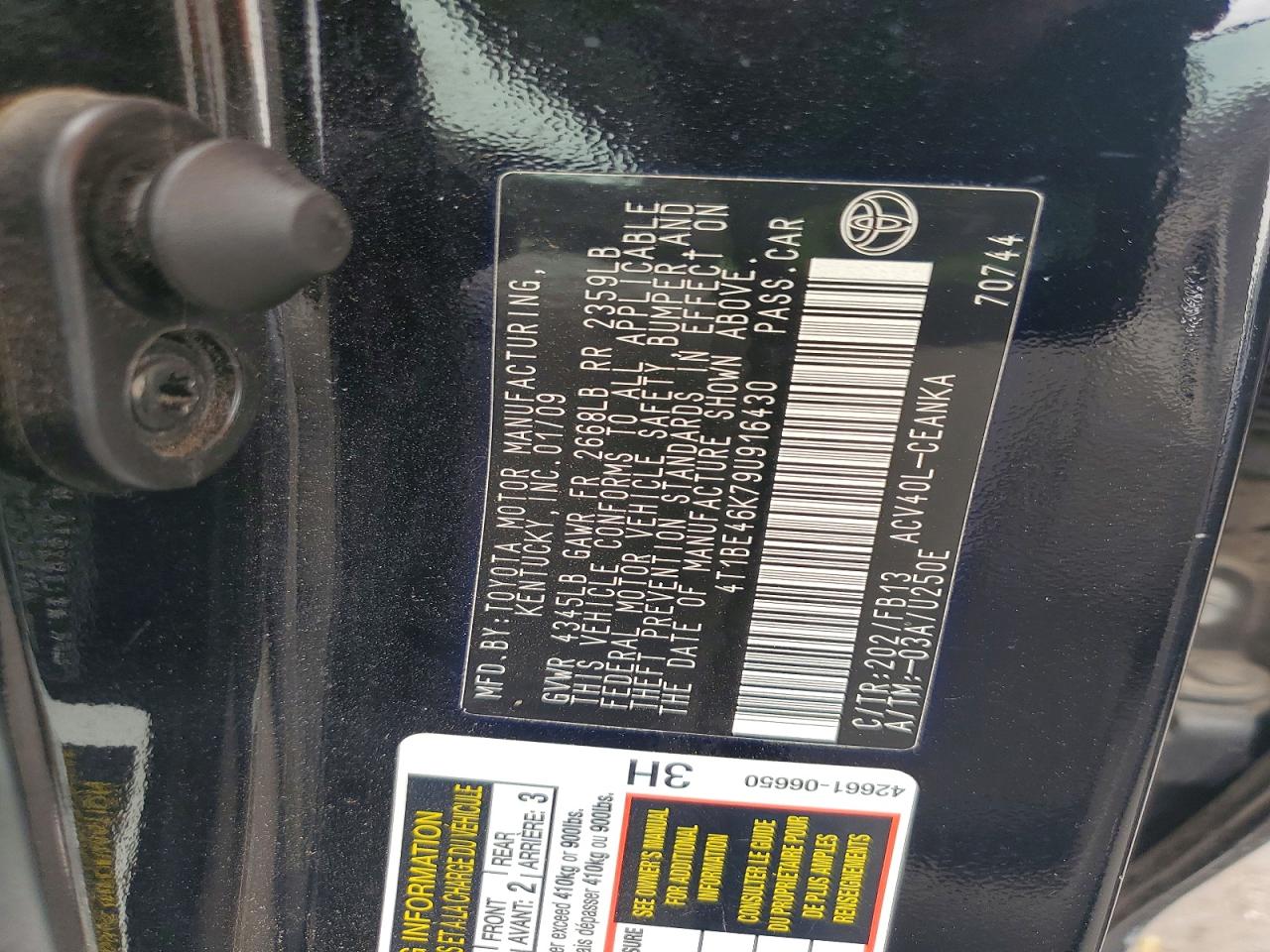 2009 Toyota Camry Le Black vin: 4T1BE46K79U916430