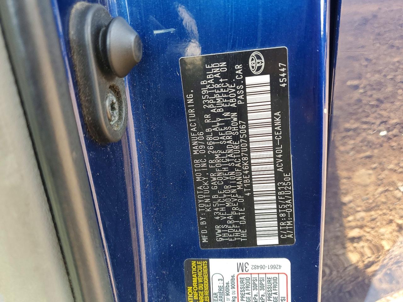 2007 Toyota Camry Le Blue vin: 4T1BE46K87U075067