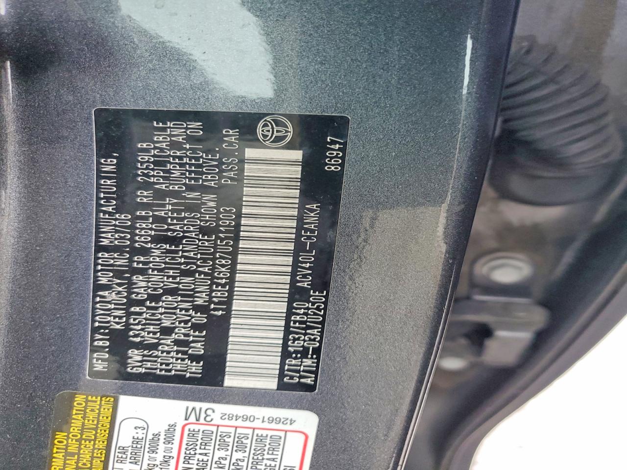 2007 Toyota Camry Le Gray vin: 4T1BE46K87U511903