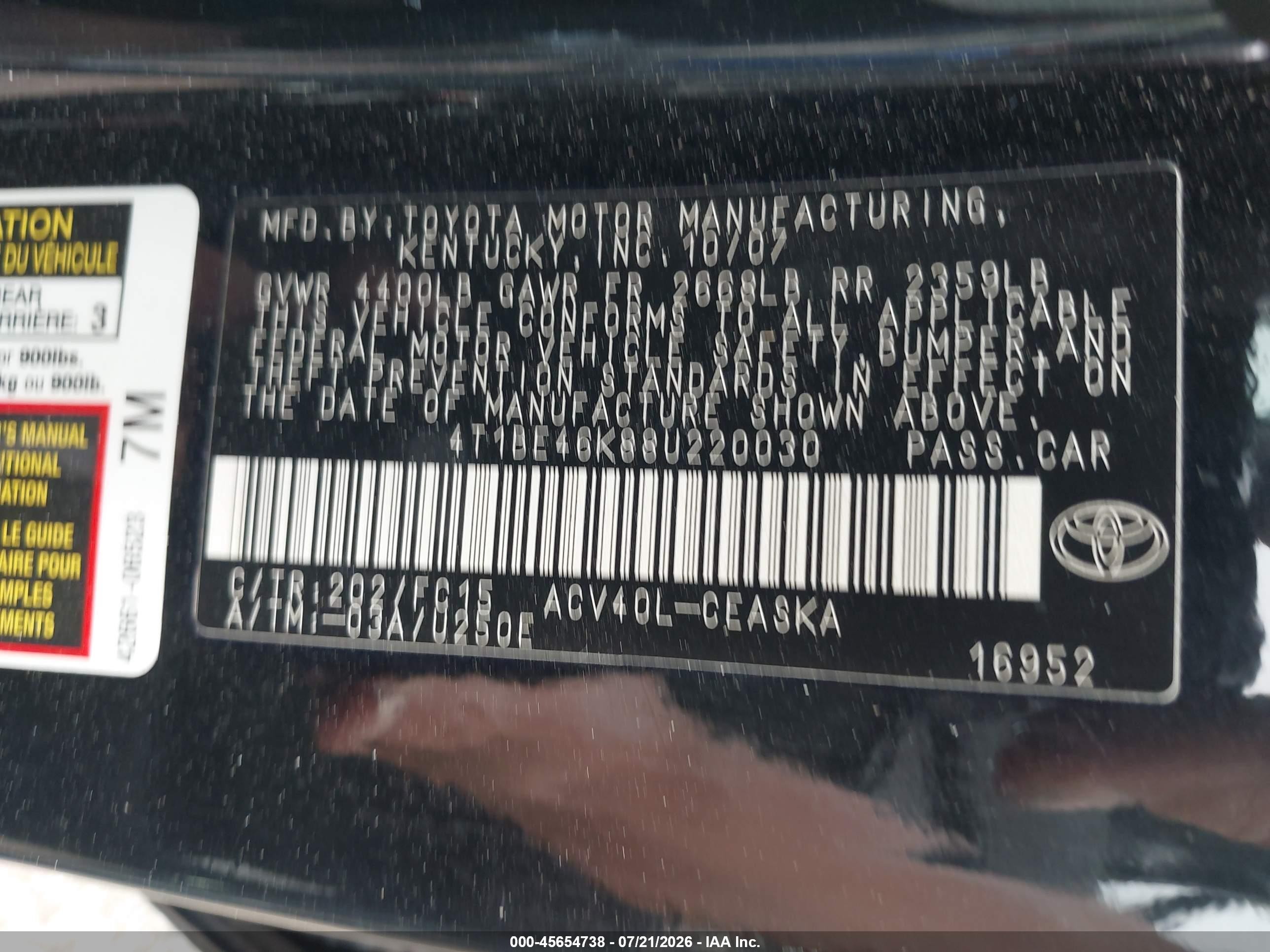 2008 Toyota Camry Se Black vin: 4T1BE46K88U220030