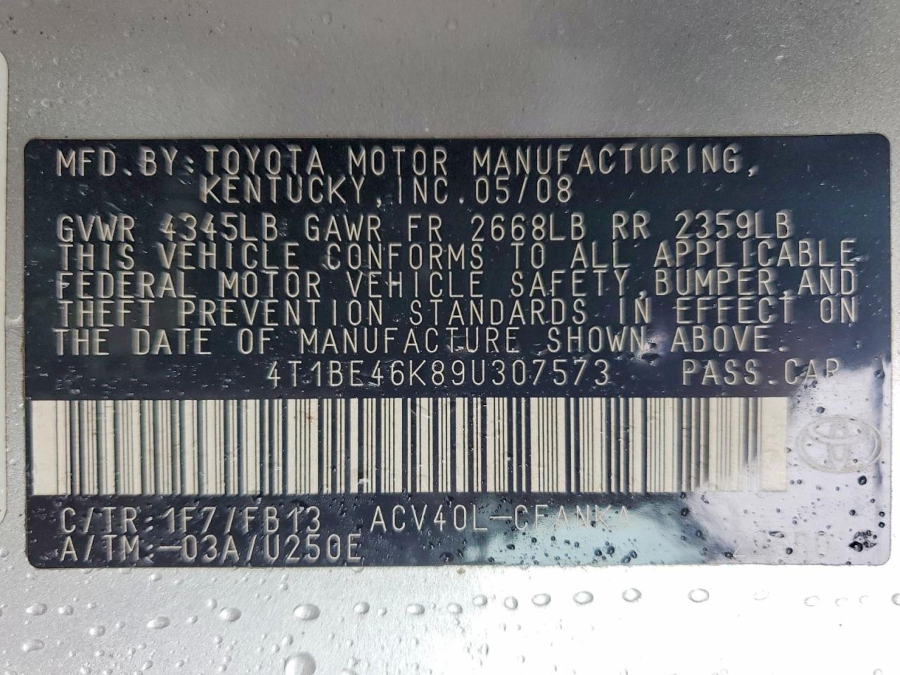 2009 Toyota Camry Silver vin: 4T1BE46K89U307573