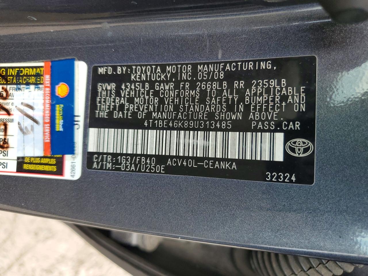 2009 Toyota Camry Le Gray vin: 4T1BE46K89U313485