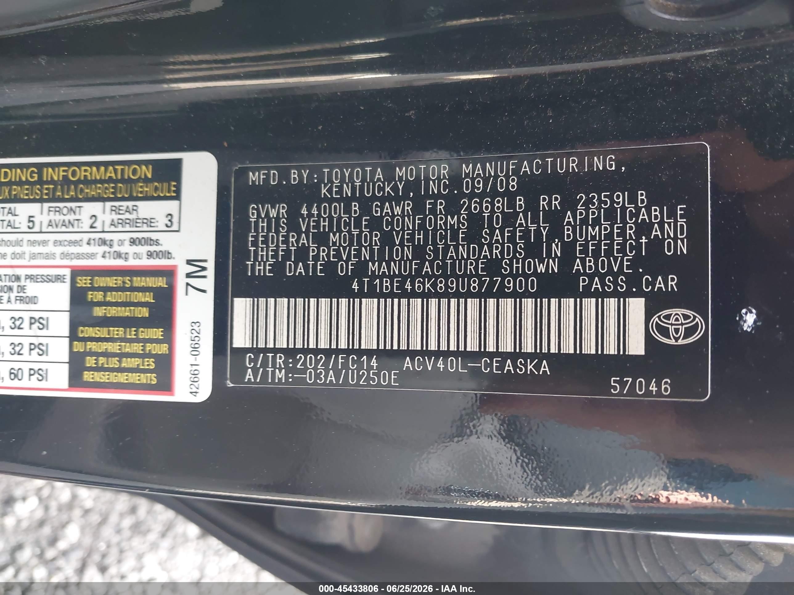 2009 Toyota Camry Se Black vin: 4T1BE46K89U877900