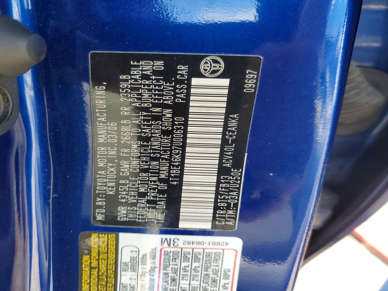2007 Toyota Camry Le Синий vin: 4T1BE46K97U006310