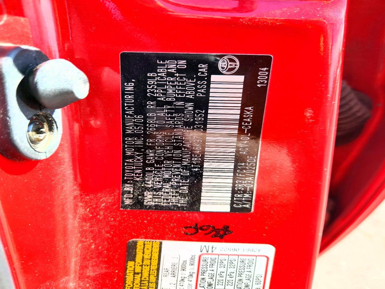 2007 Toyota Camry Se Red vin: 4T1BE46K97U031952