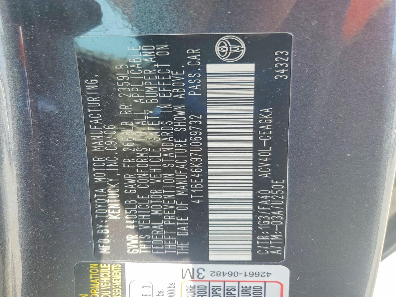 2007 Toyota Camry Xle Gray vin: 4T1BE46K97U069732