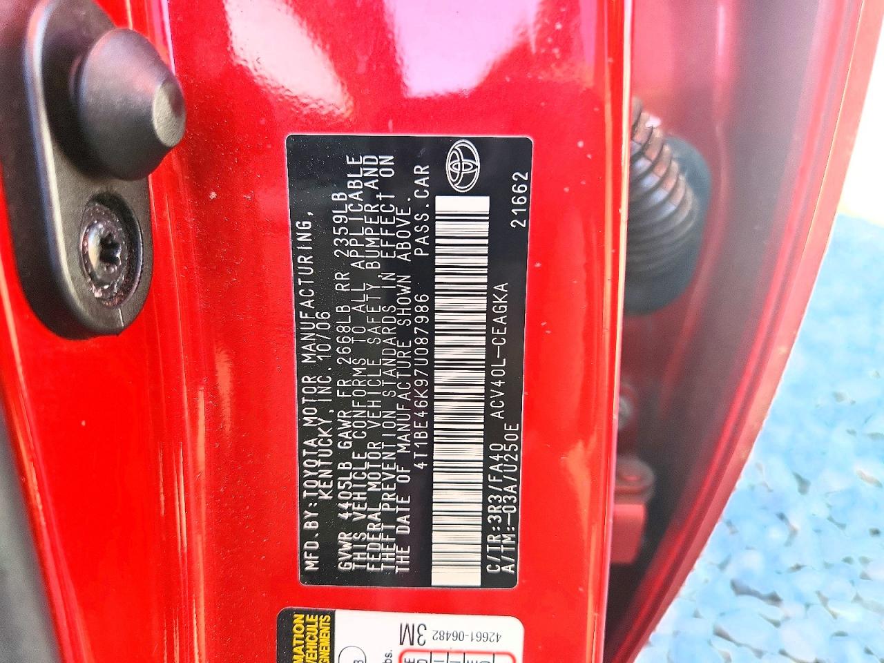 2007 Toyota Camry Xle Red vin: 4T1BE46K97U087986