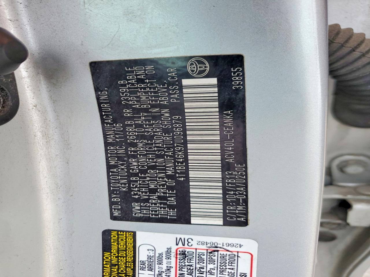 2007 Toyota Camry Le Silver vin: 4T1BE46K97U096879