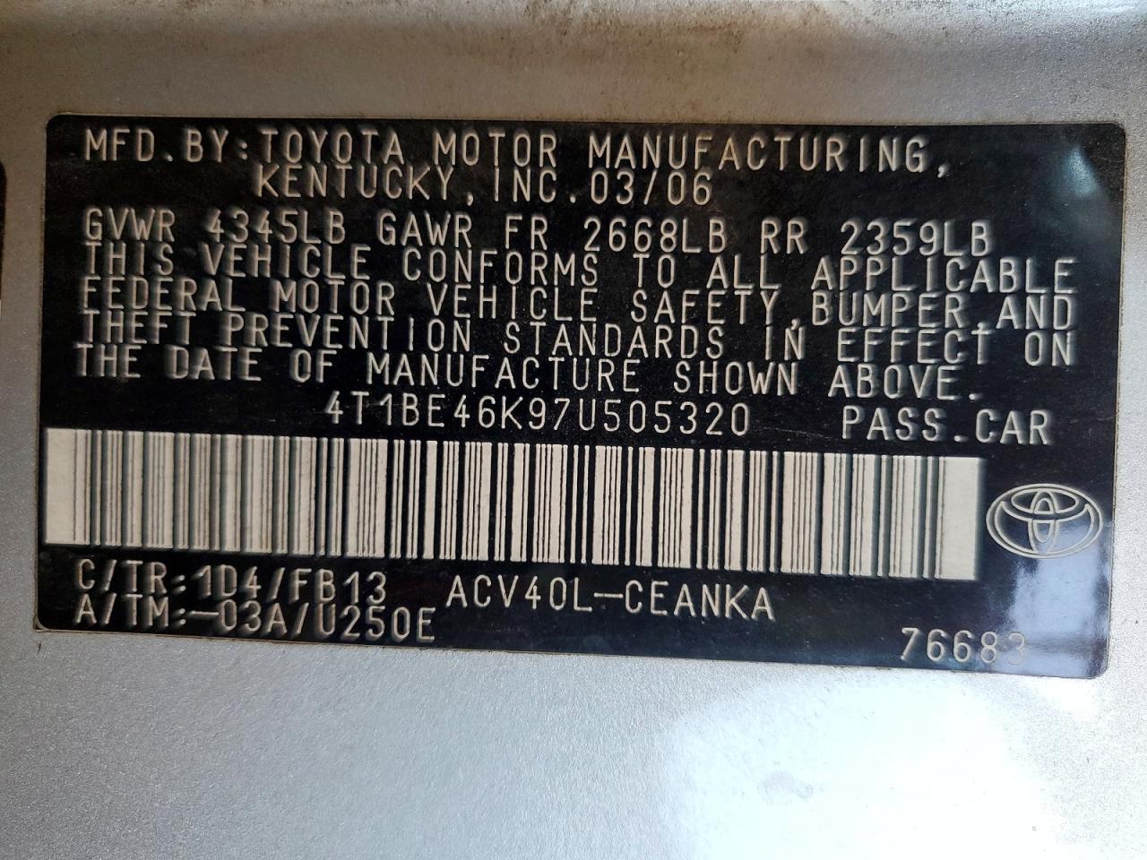 2007 Toyota Camry Ce Silver vin: 4T1BE46K97U505320
