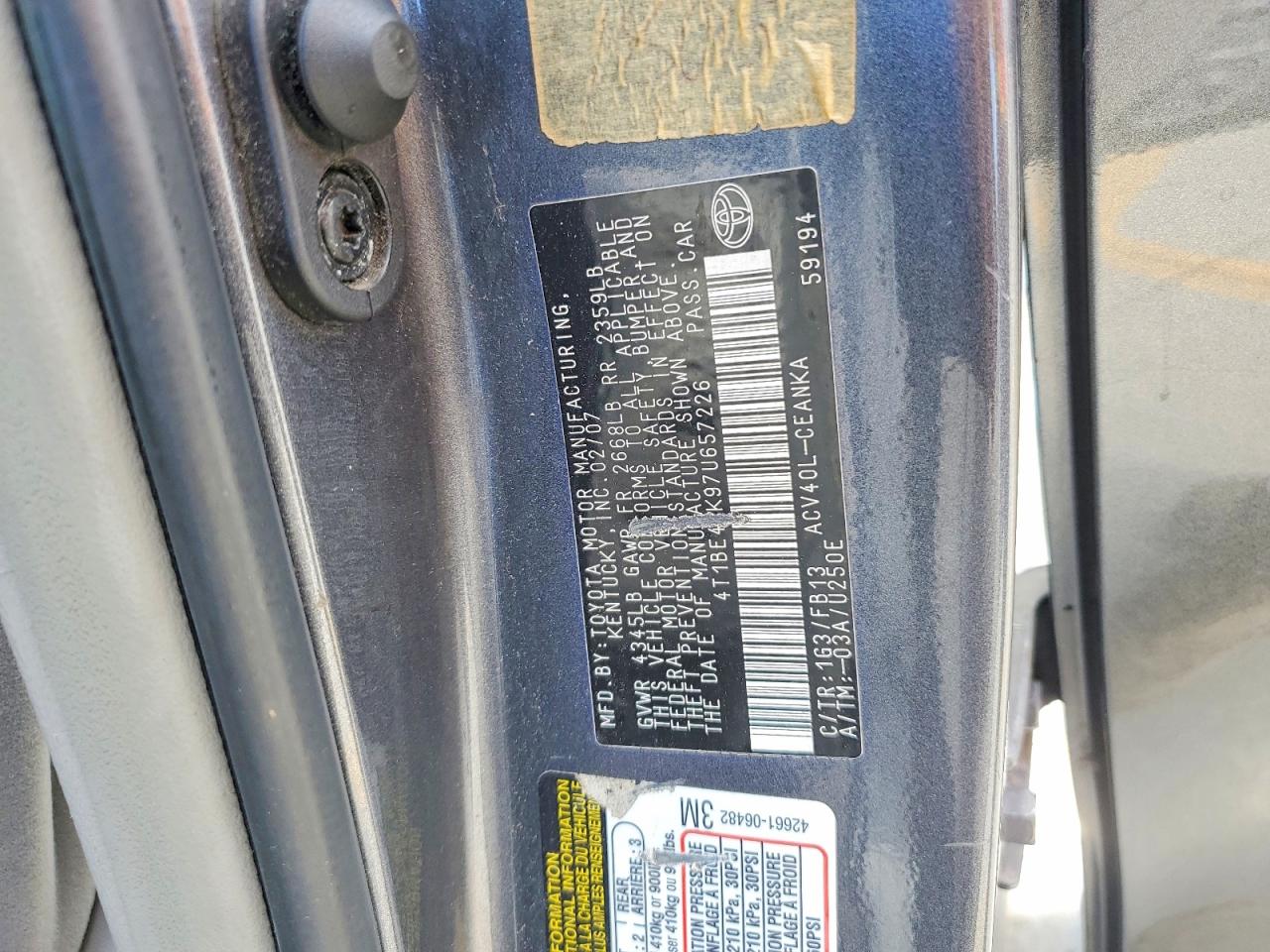2007 Toyota Camry Le Charcoal vin: 4T1BE46K97U657226