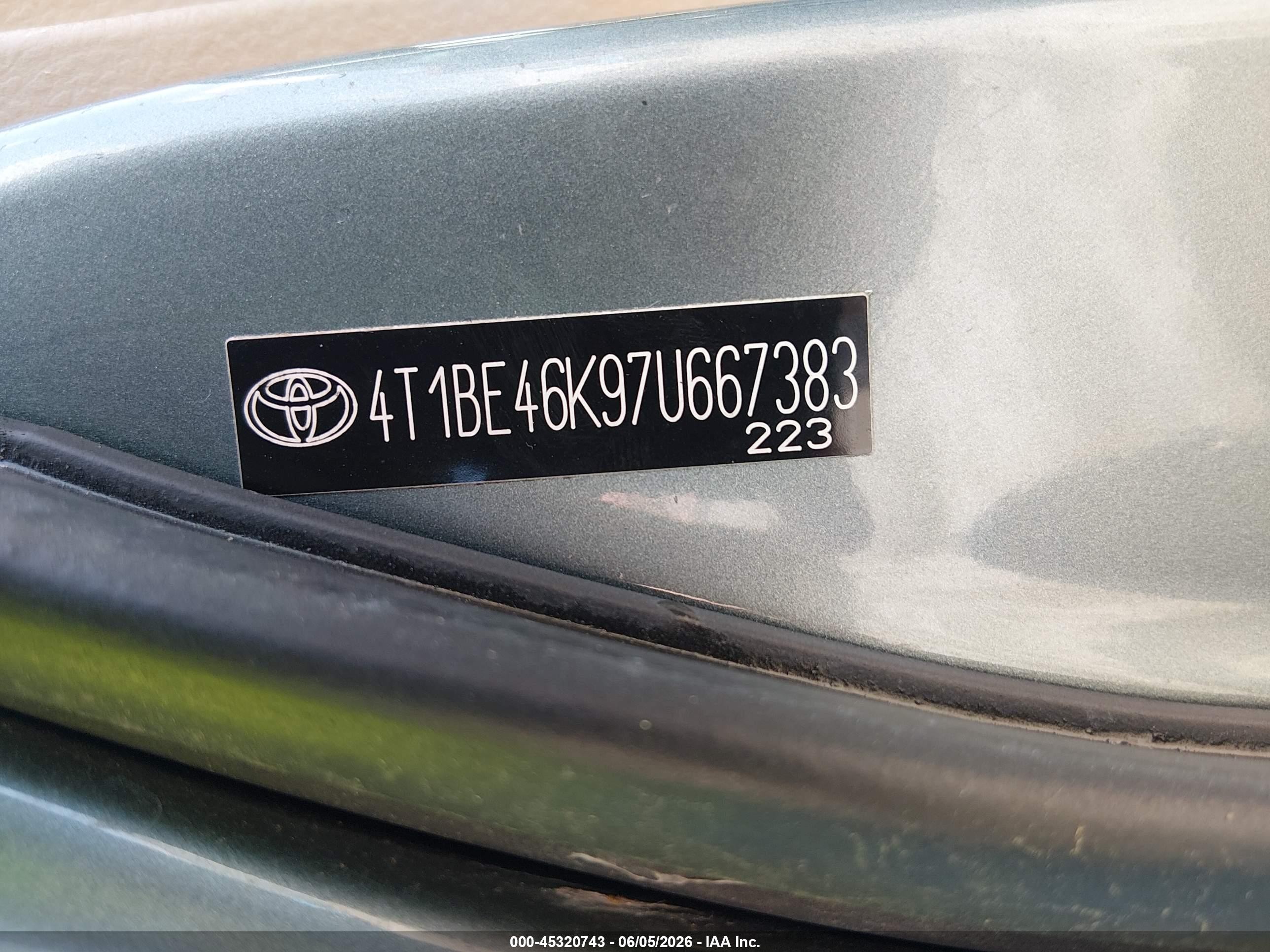 2007 Toyota Camry Le Green vin: 4T1BE46K97U667383