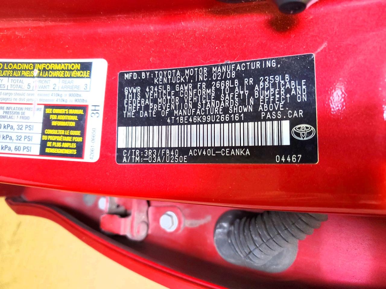 2009 Toyota Camry Le Red vin: 4T1BE46K99U266161