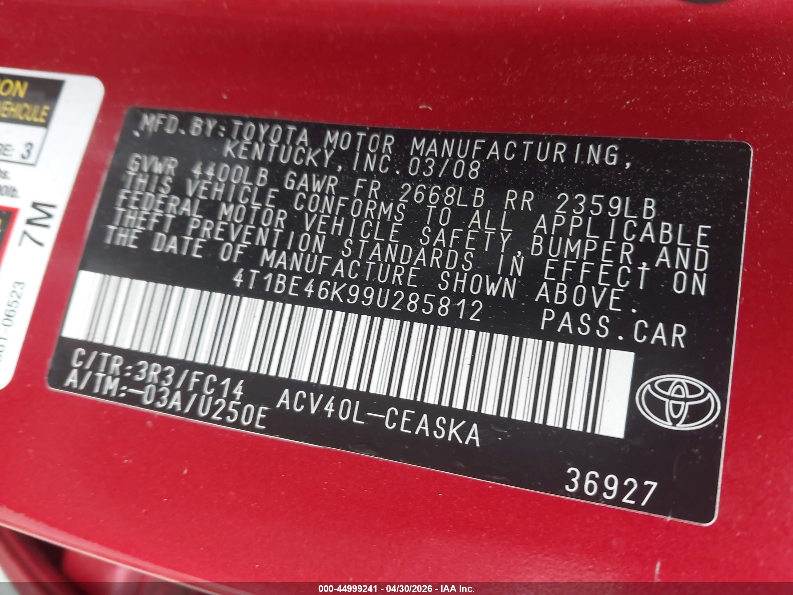 2009 Toyota Camry Se Красный vin: 4T1BE46K99U285812