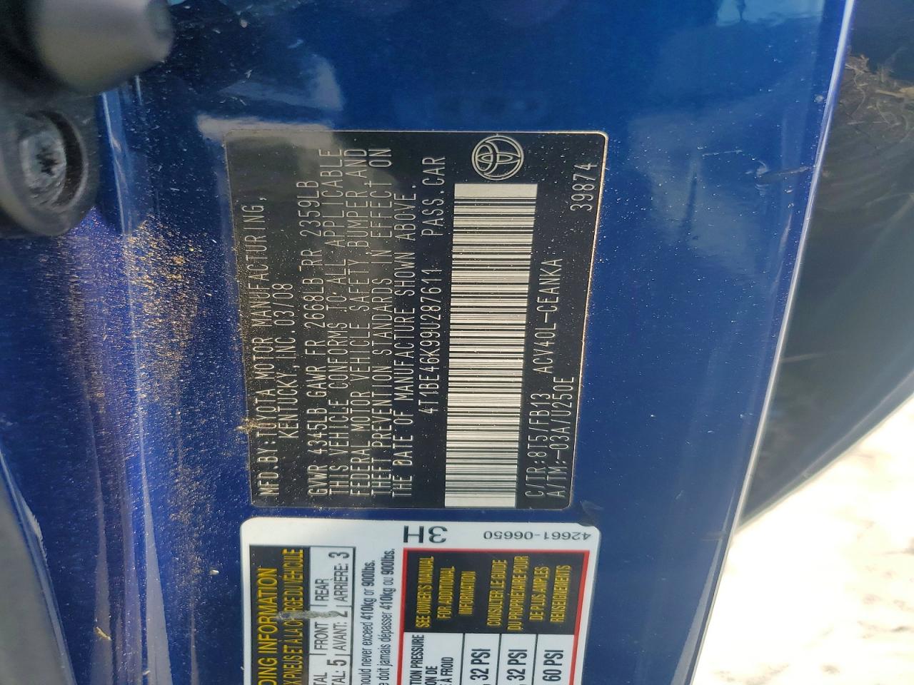 2009 Toyota Camry Base Blue vin: 4T1BE46K99U287611