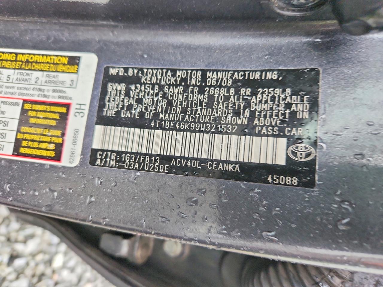 2009 Toyota Camry Le Gray vin: 4T1BE46K99U321532