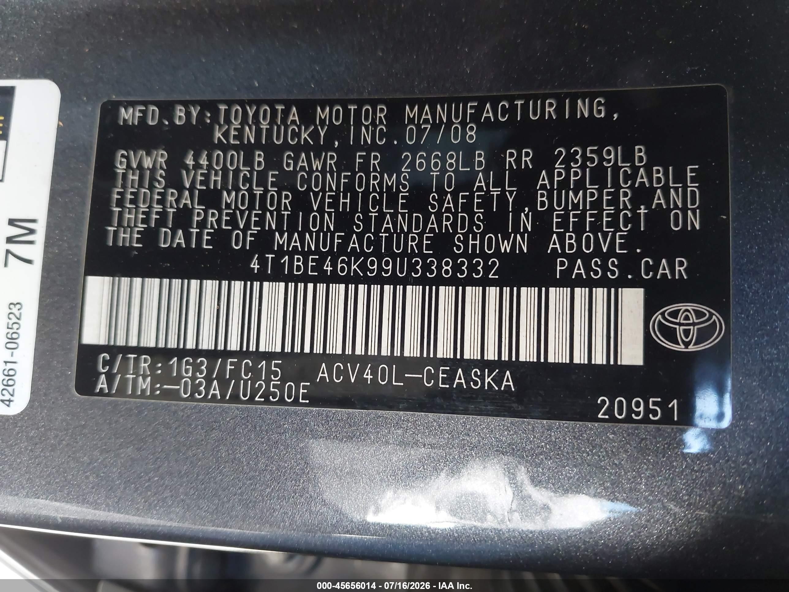 2009 Toyota Camry Se Gray vin: 4T1BE46K99U338332