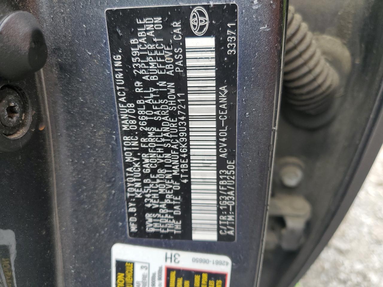 2009 Toyota Camry Le Серый vin: 4T1BE46K99U347211