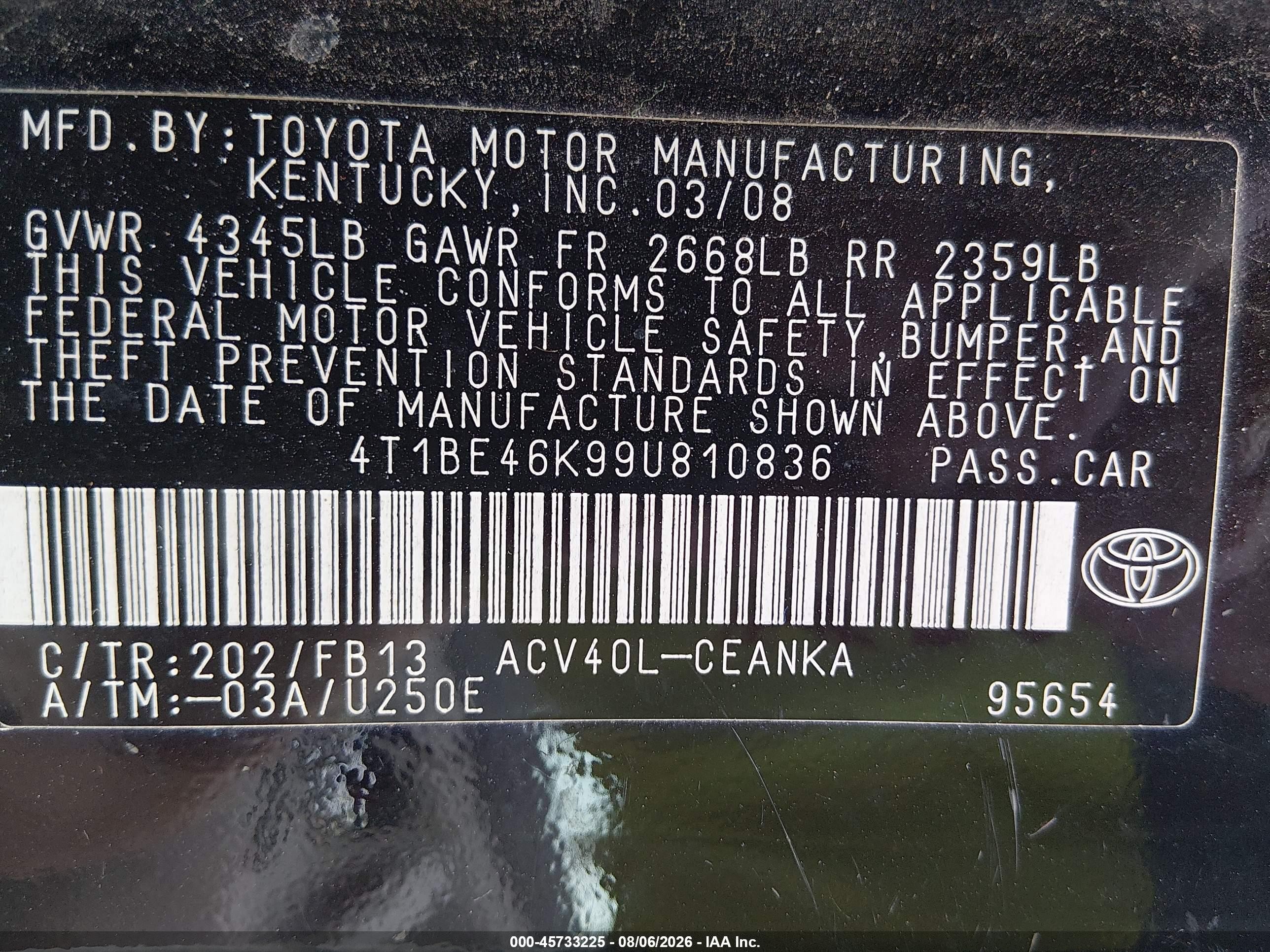 2009 Toyota Camry   Black vin: 4T1BE46K99U810836