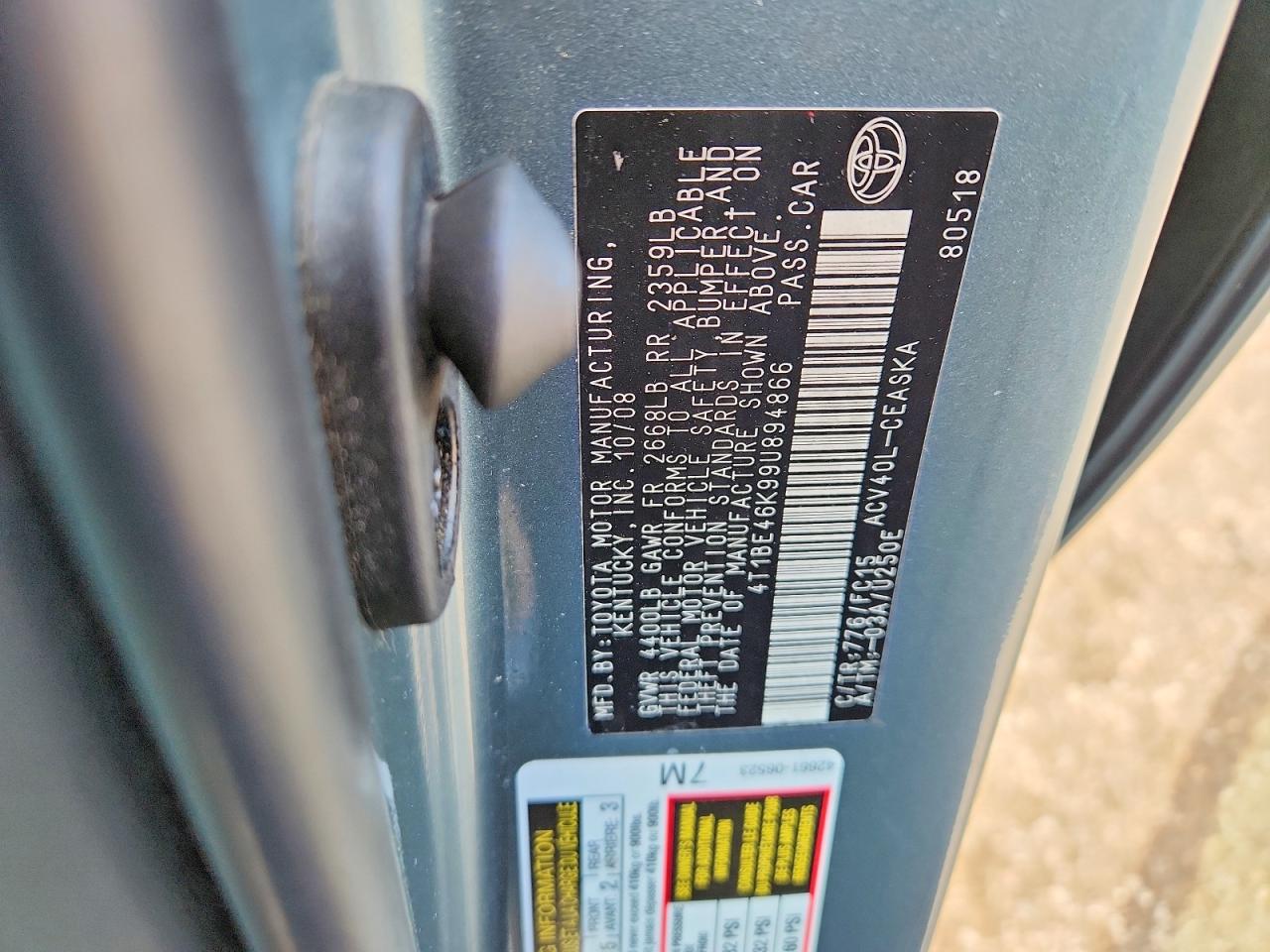 2009 Toyota Camry Se Turquoise vin: 4T1BE46K99U894866