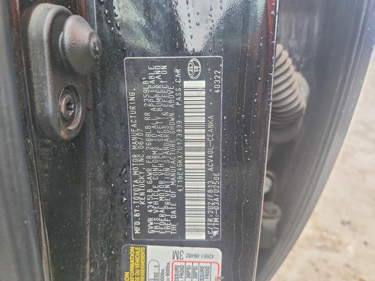 2007 Toyota Camry Le Black vin: 4T1BE46KX7U173999