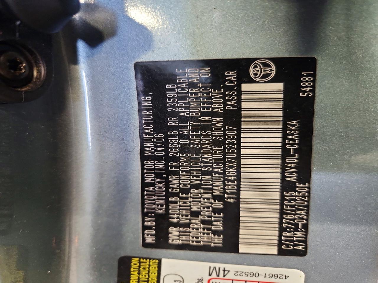 2007 Toyota Camry Se Gray vin: 4T1BE46KX7U523907