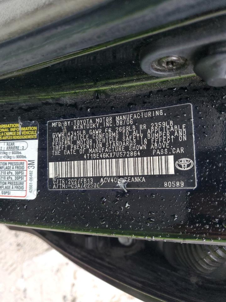 2007 Toyota Camry Ce Black vin: 4T1BE46KX7U572864
