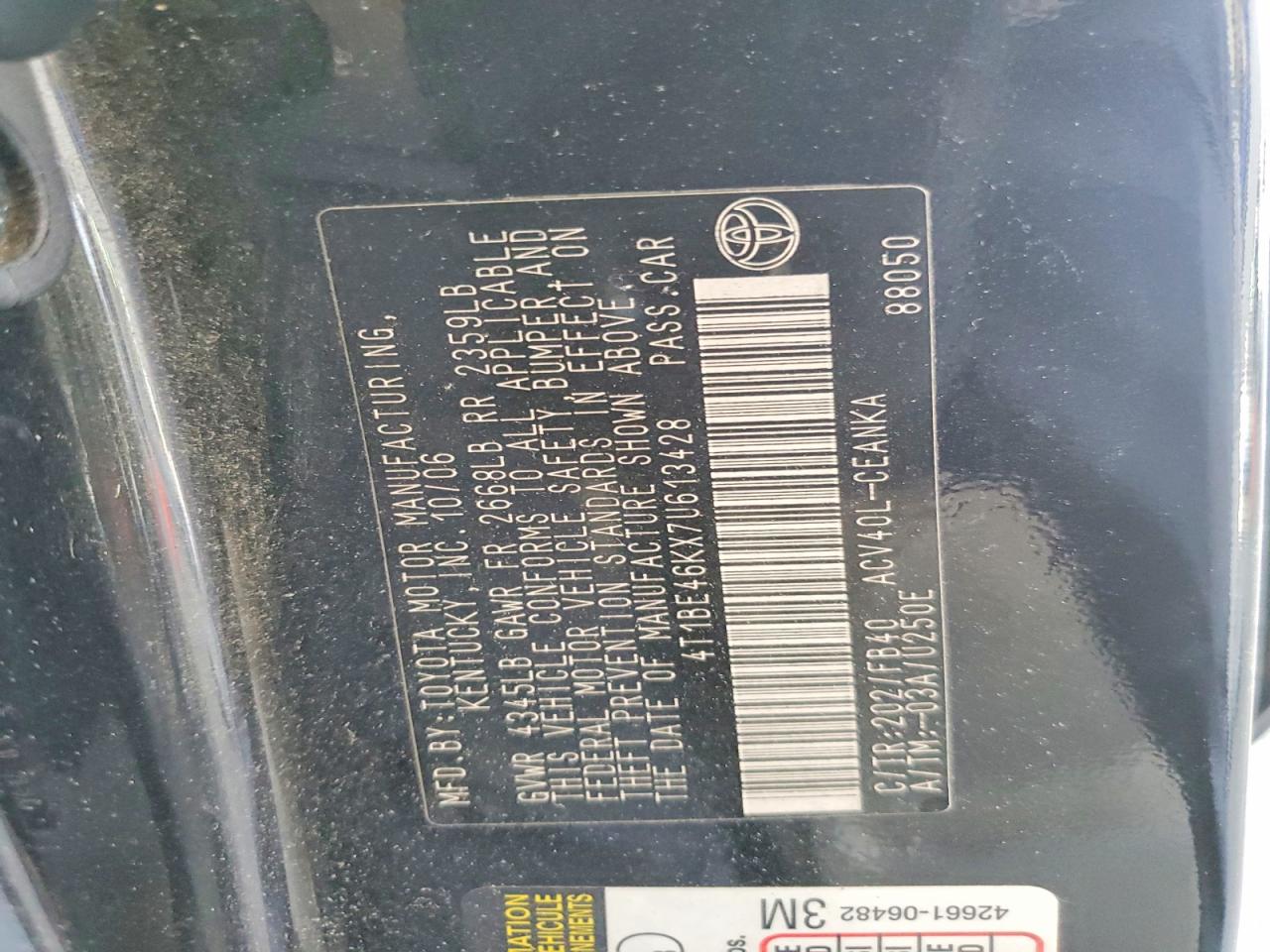 2007 Toyota Camry Le Black vin: 4T1BE46KX7U613428