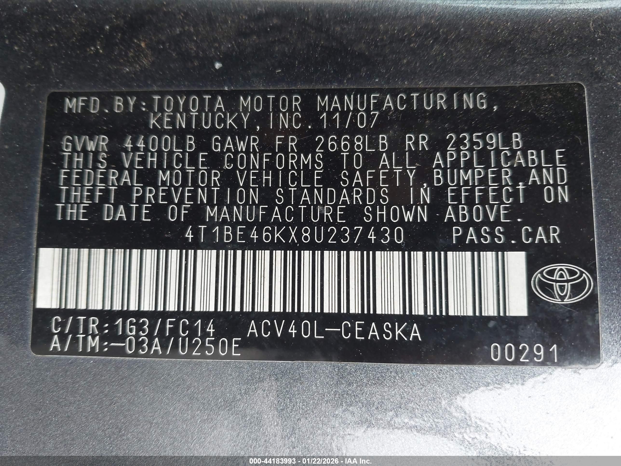 2008 Toyota Camry Se Gray vin: 4T1BE46KX8U237430