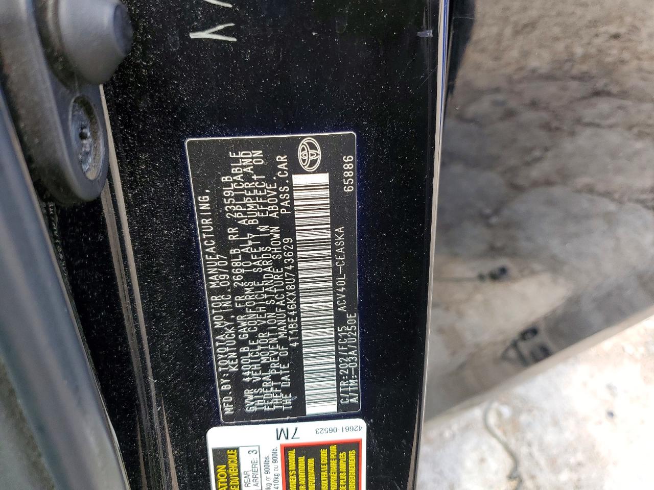 2008 Toyota Camry Se Черный vin: 4T1BE46KX8U743629
