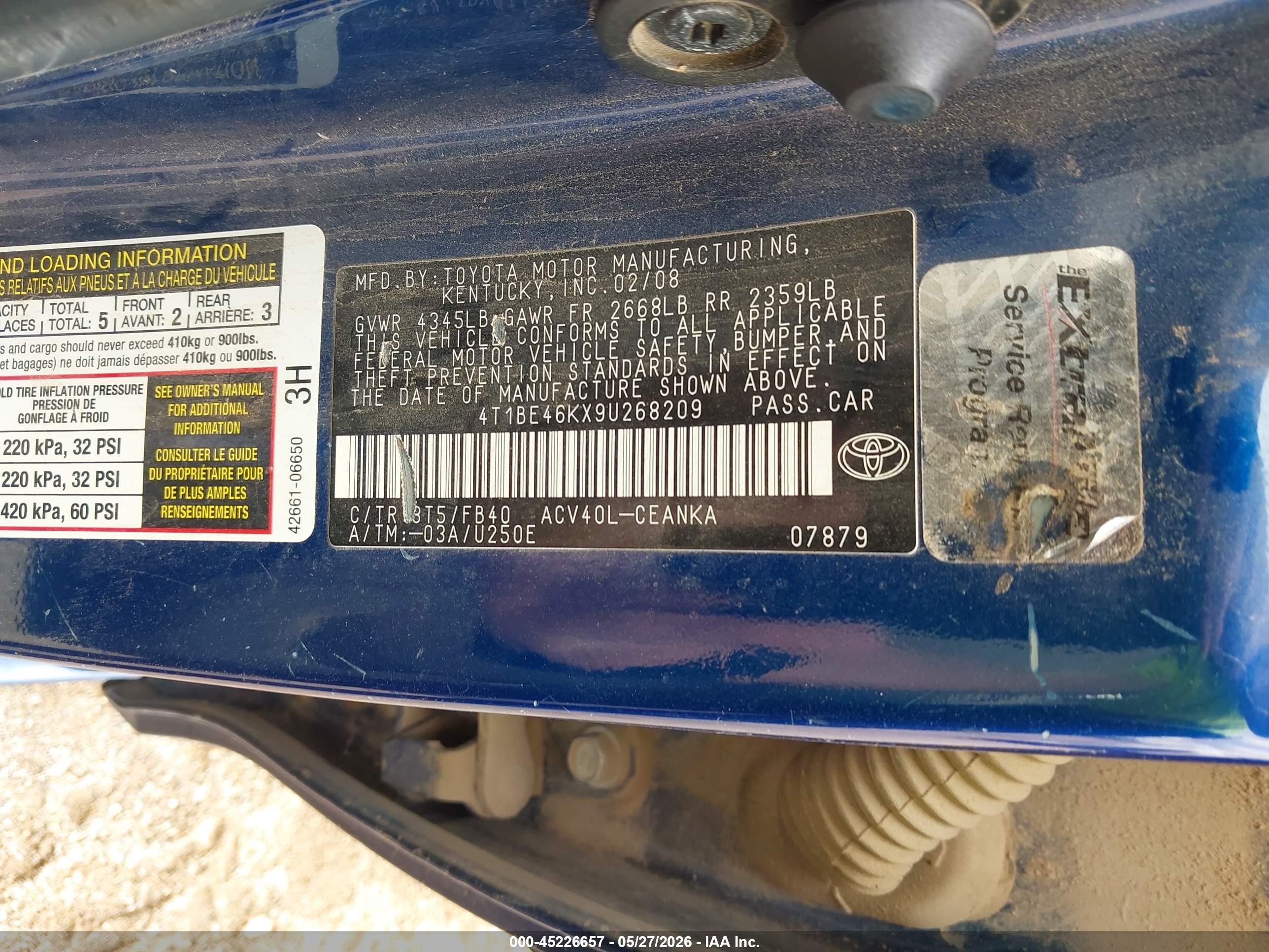2009 Toyota Camry   Синий vin: 4T1BE46KX9U268209