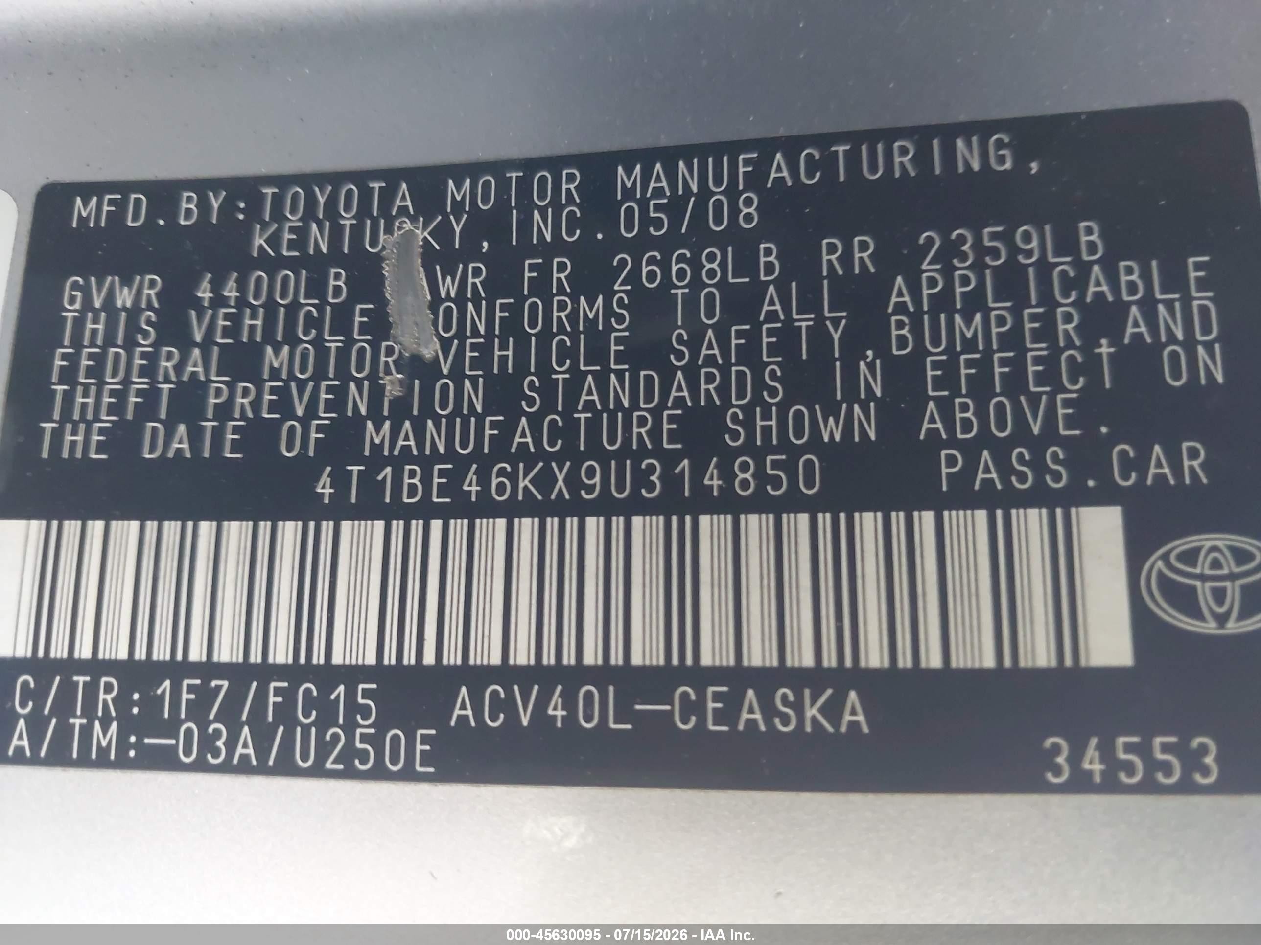2009 Toyota Camry Se Silver vin: 4T1BE46KX9U314850