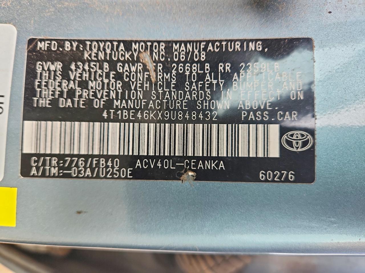 2009 Toyota Camry Le Green vin: 4T1BE46KX9U848432