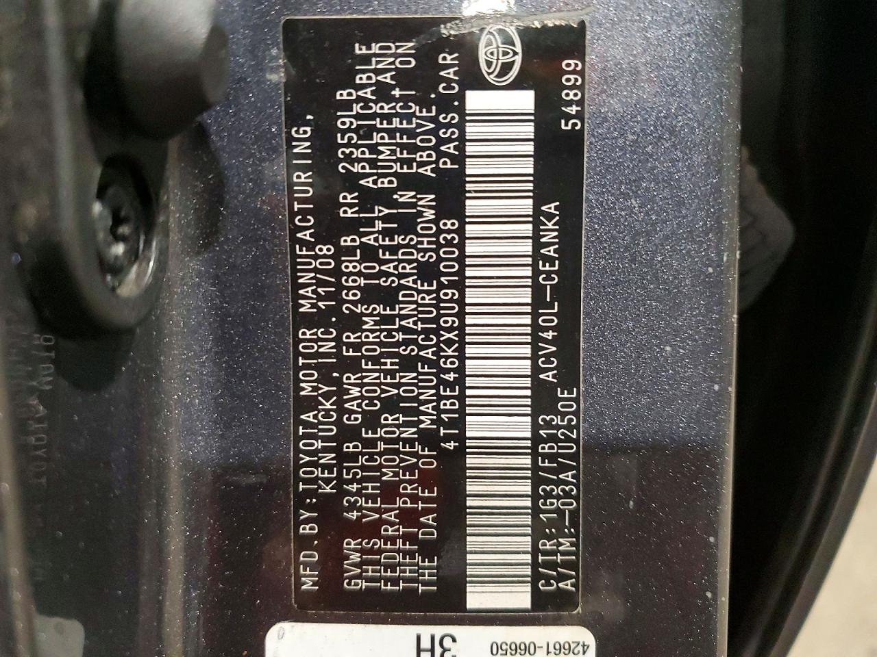 2009 Toyota Camry Серый vin: 4T1BE46KX9U910038