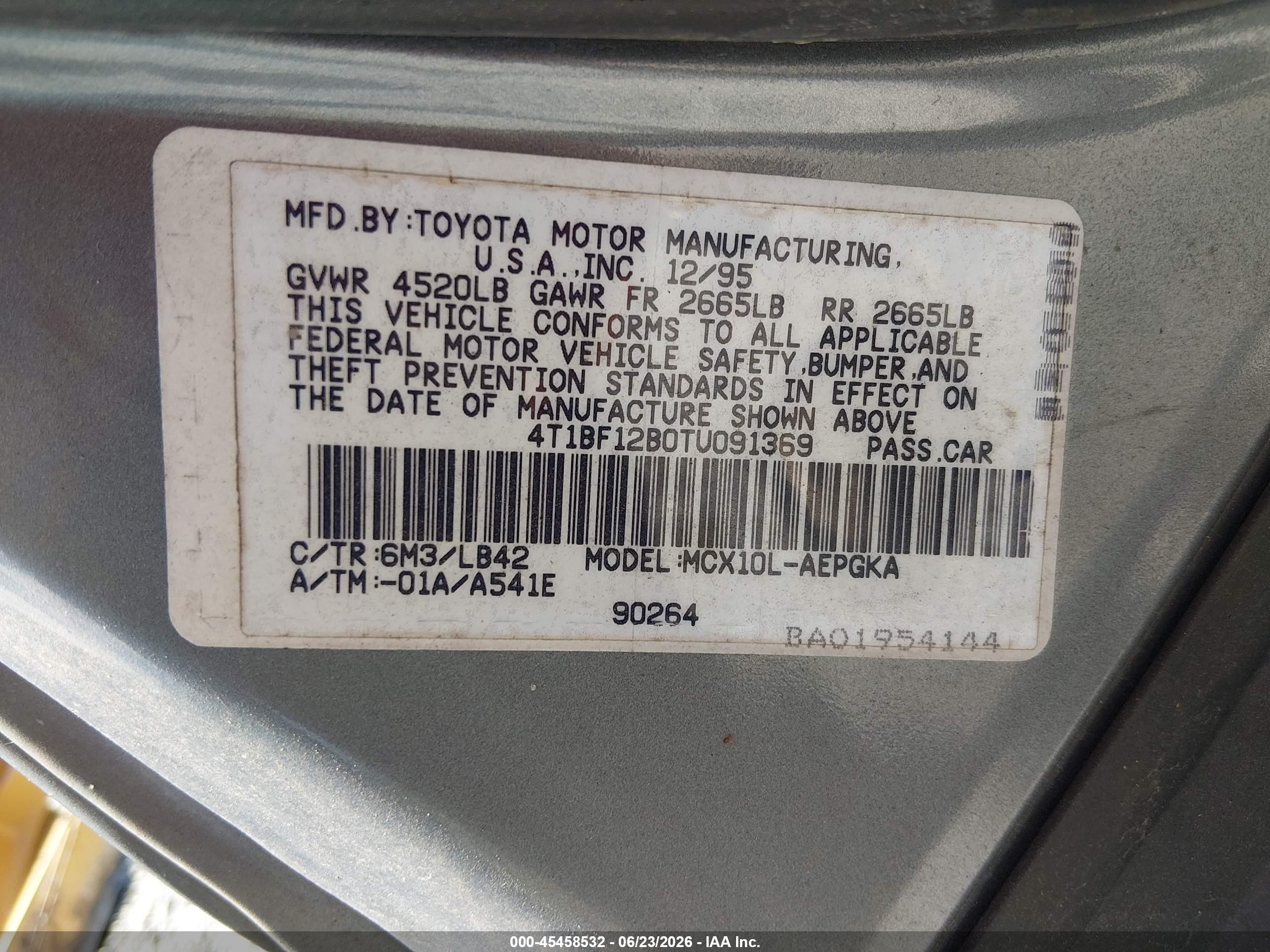 1996 Toyota Avalon Xl/xls Blue vin: 4T1BF12B0TU091369