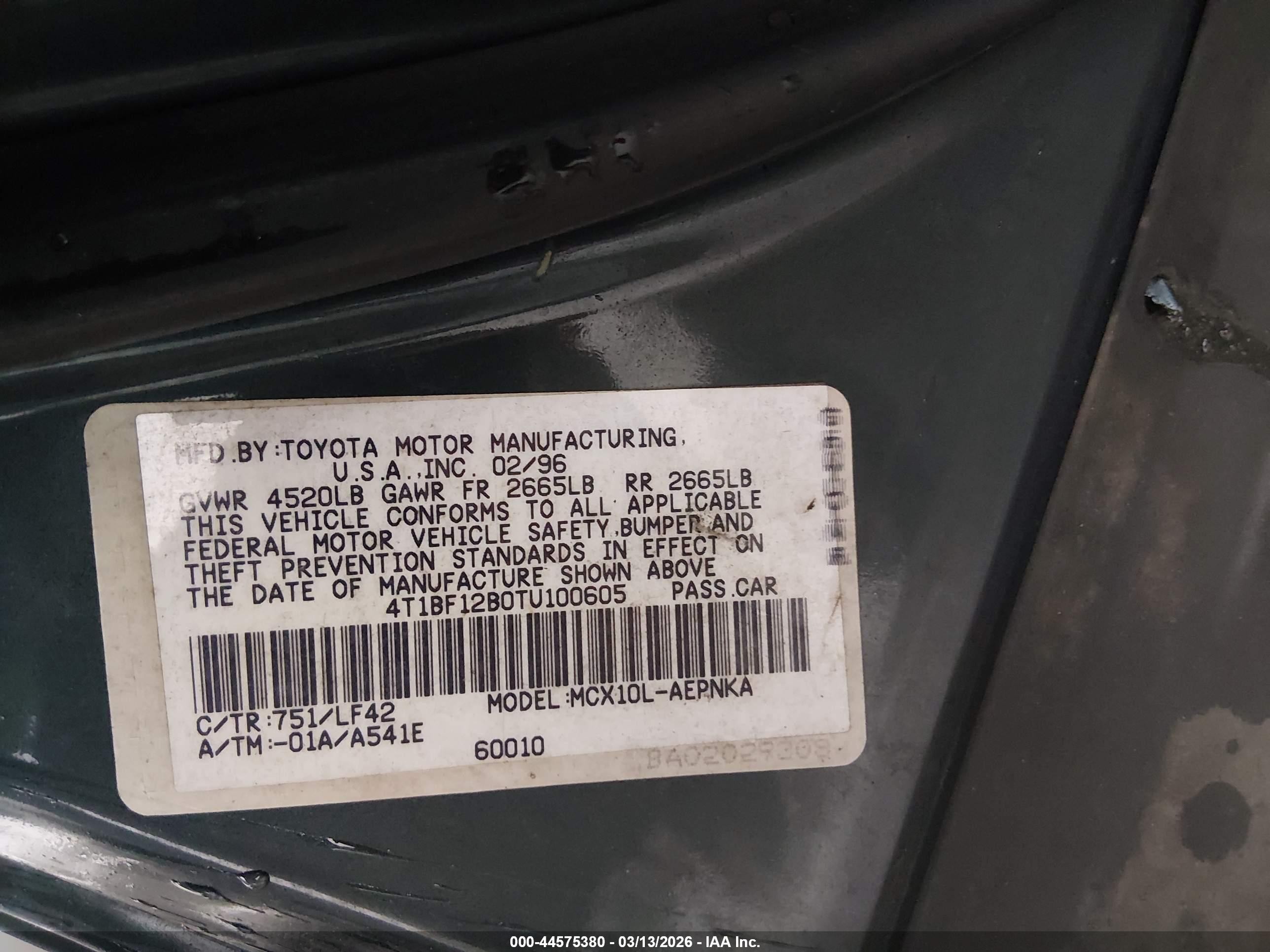 1996 Toyota Avalon Xl/xls Blue vin: 4T1BF12B0TU100605
