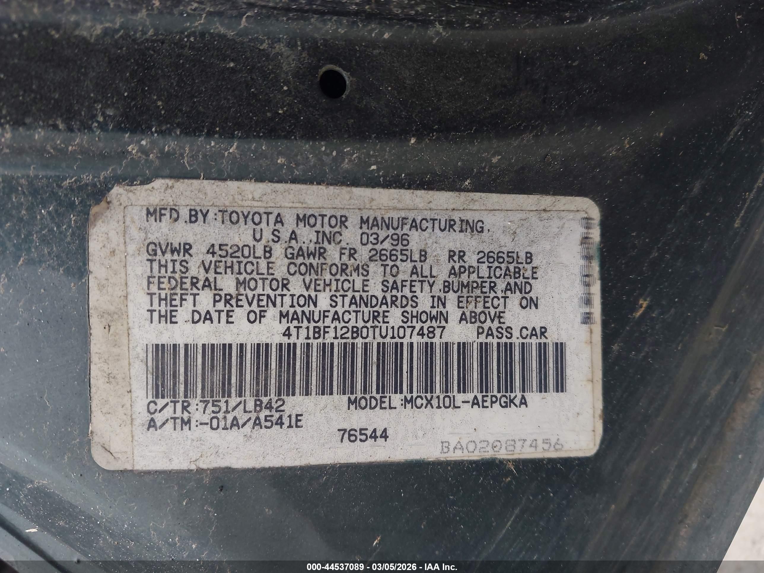 1996 Toyota Avalon Xl/xls Зеленый vin: 4T1BF12B0TU107487
