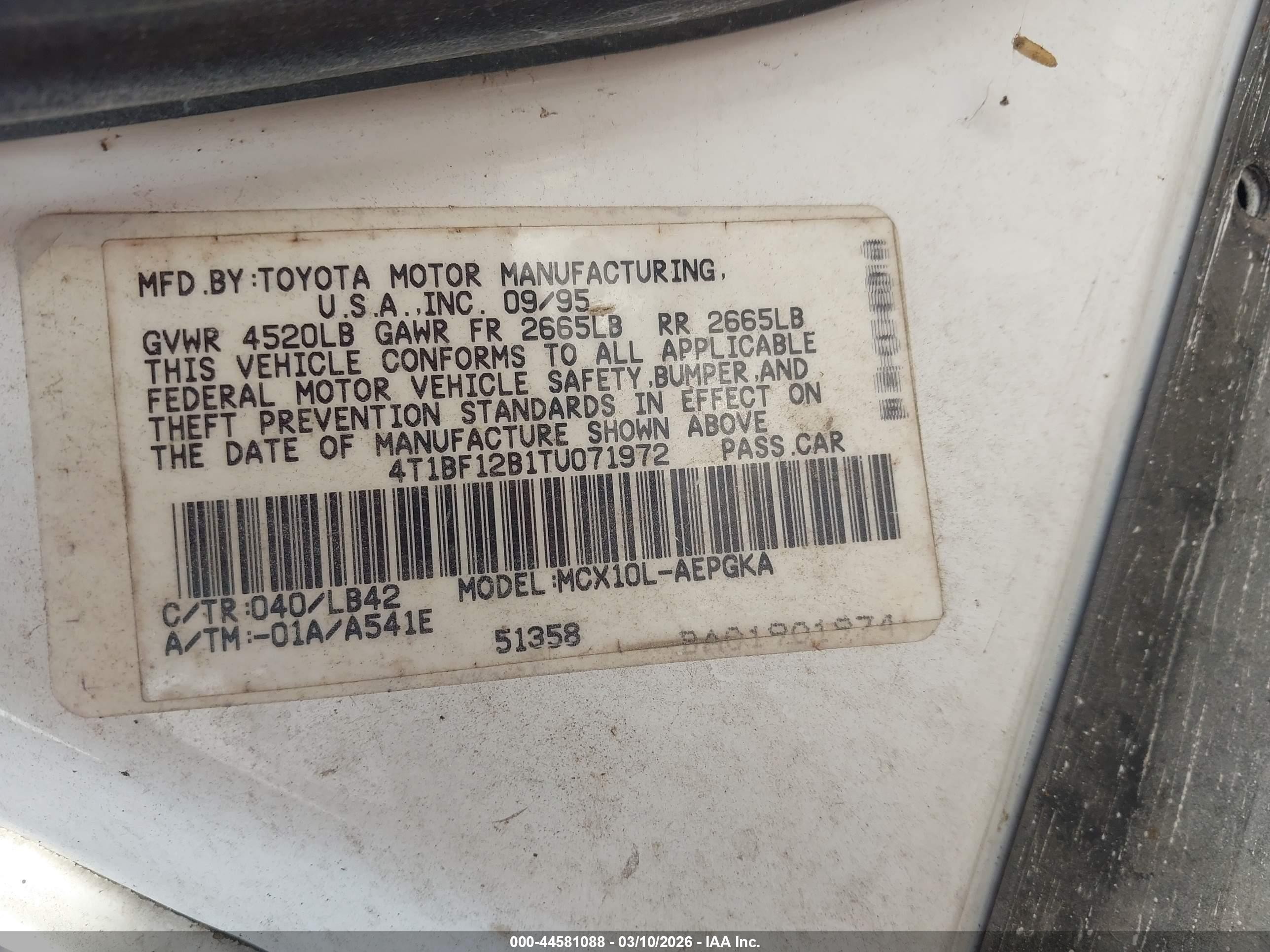 1996 Toyota Avalon Xl/xls Белый vin: 4T1BF12B1TU071972