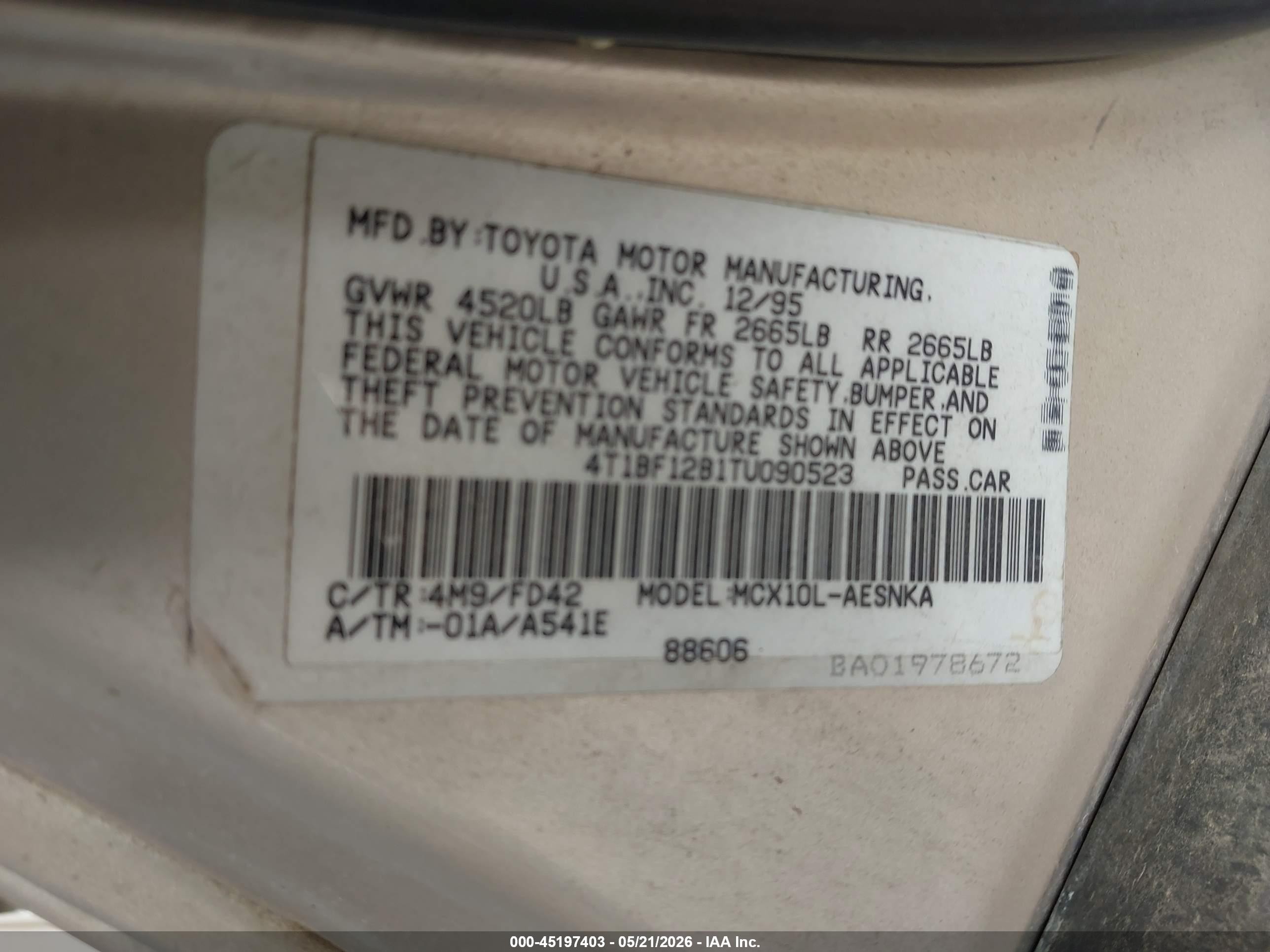 1996 Toyota Avalon Xl/xls Золотой vin: 4T1BF12B1TU090523