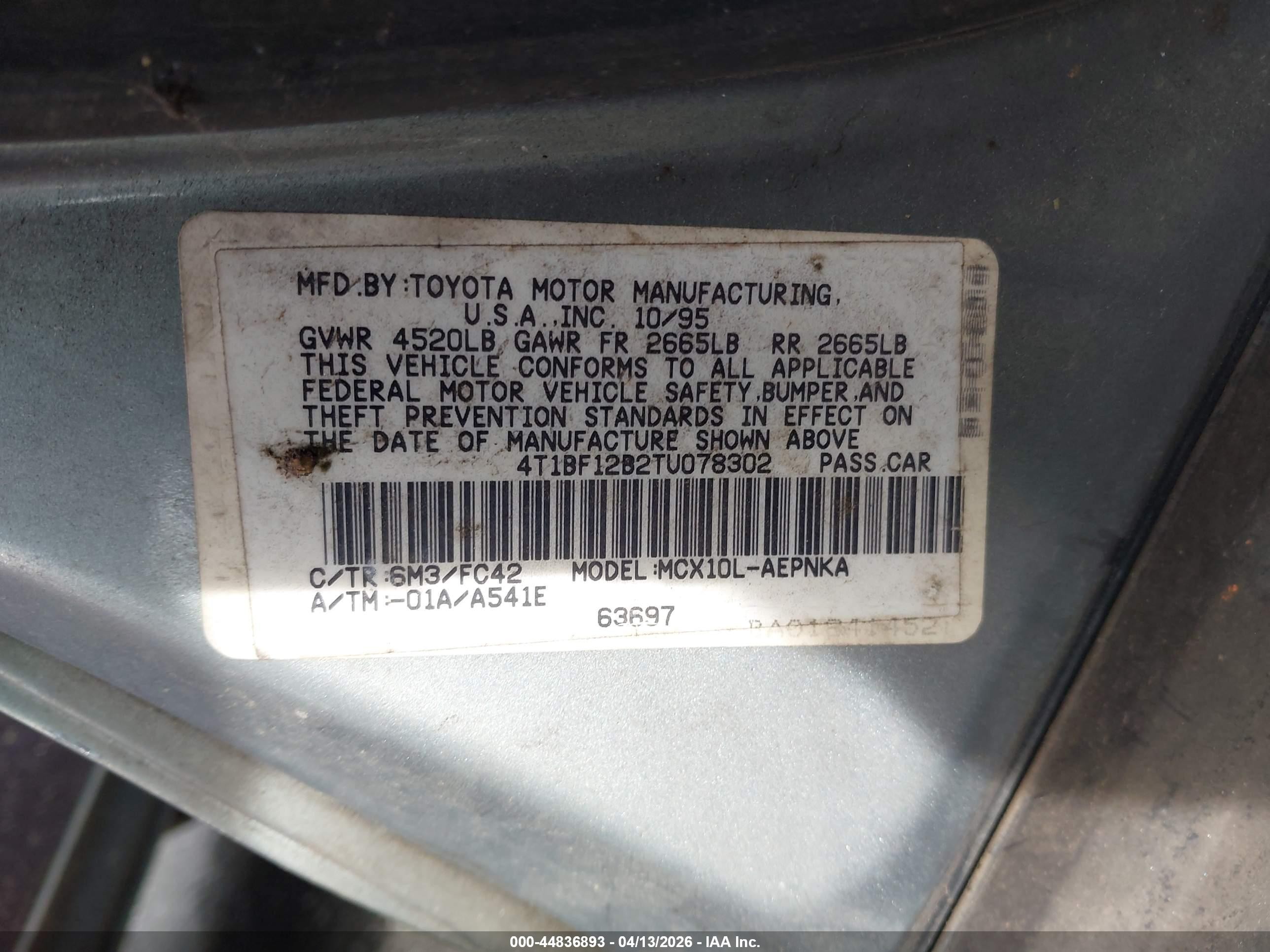 1996 Toyota Avalon Xl/xls Light Blue vin: 4T1BF12B2TU078302