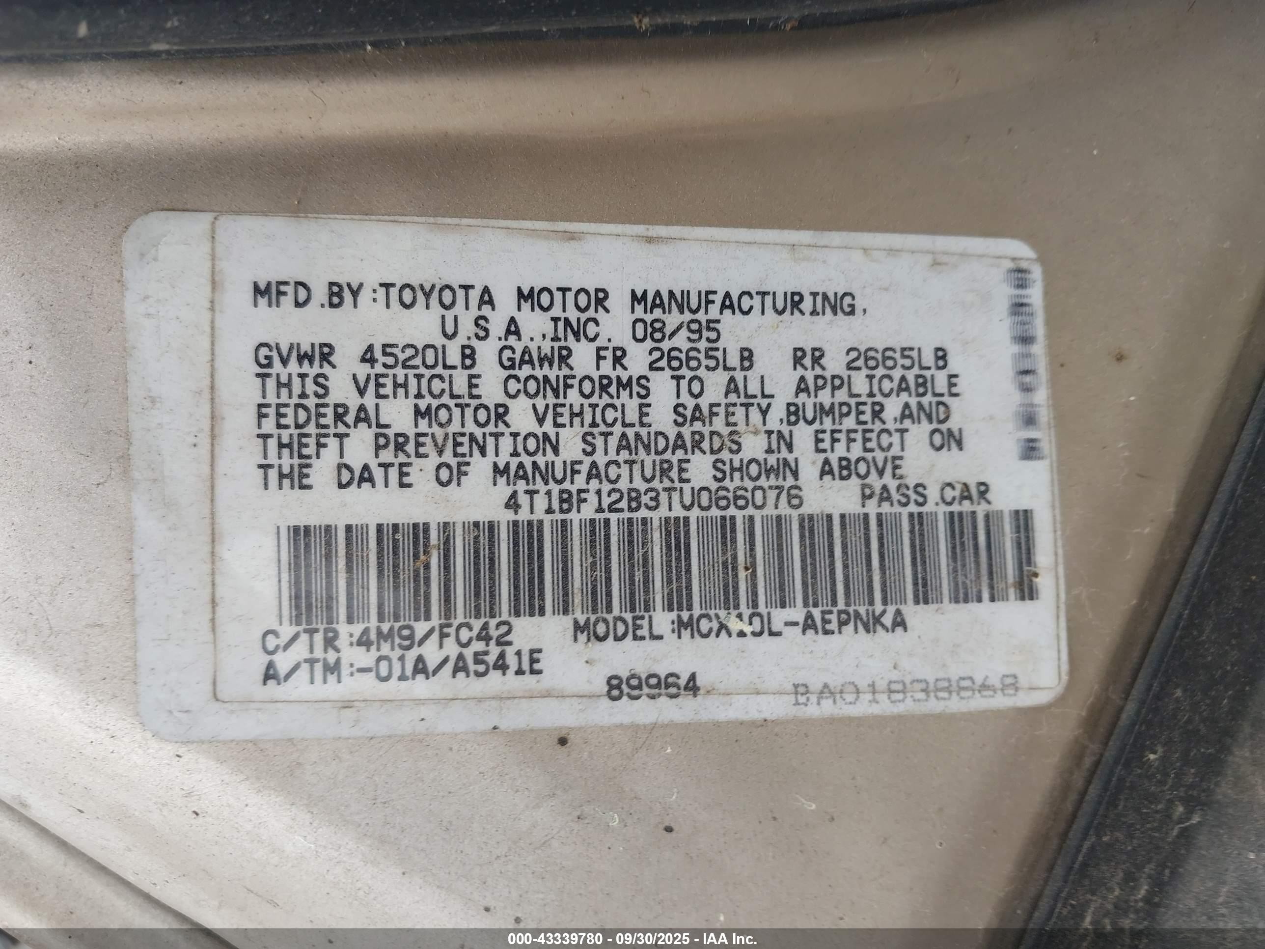 1996 Toyota Avalon Xl/xls Beige vin: 4T1BF12B3TU066076