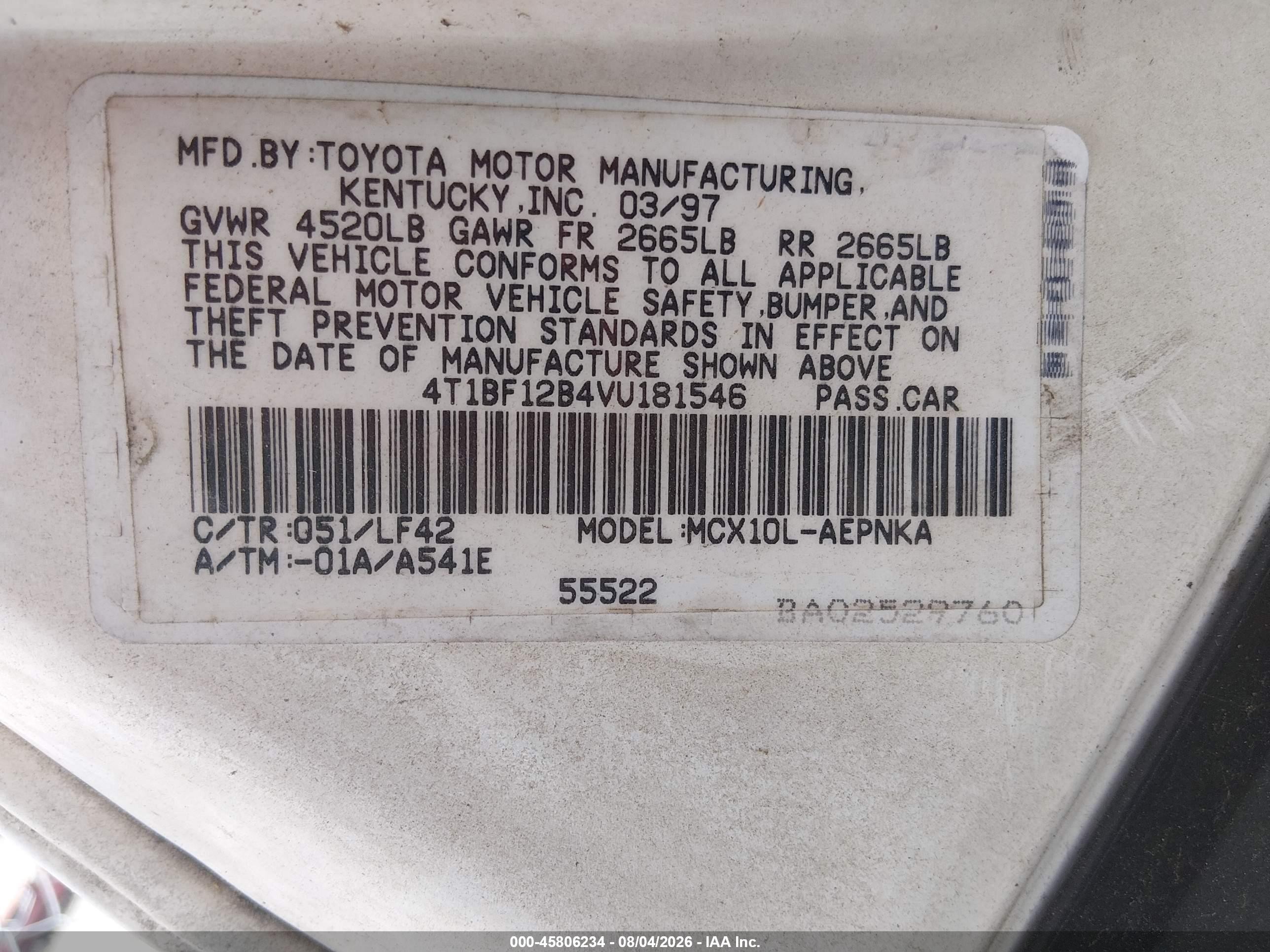 1997 Toyota Avalon Xl Белый vin: 4T1BF12B4VU181546