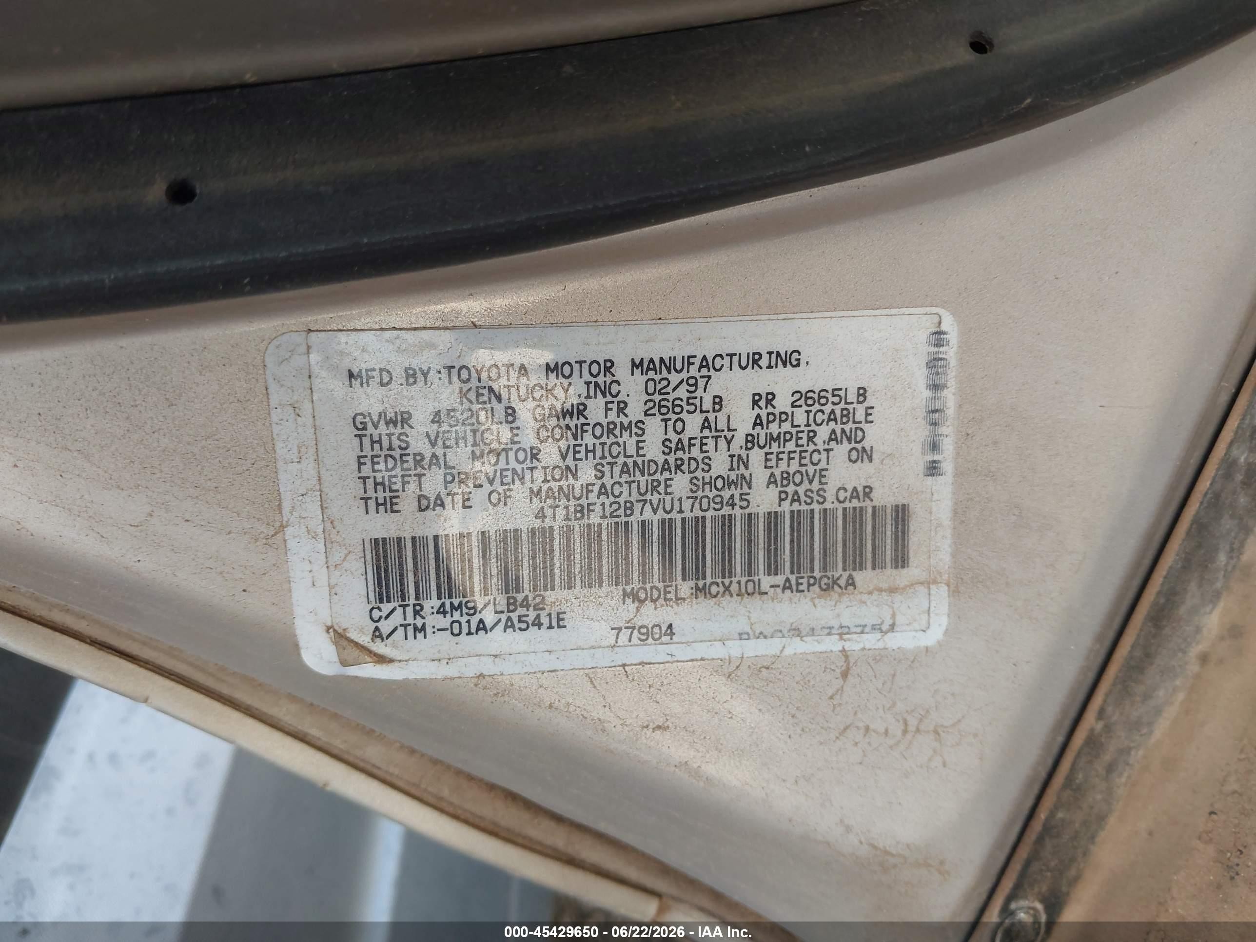 1997 Toyota Avalon Xls Gold vin: 4T1BF12B7VU170945