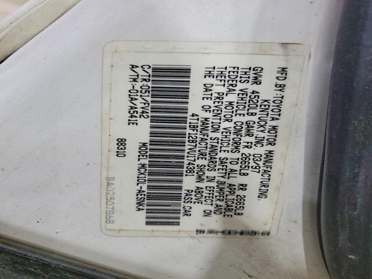 1997 Toyota Avalon Xl White vin: 4T1BF12B7VU174381